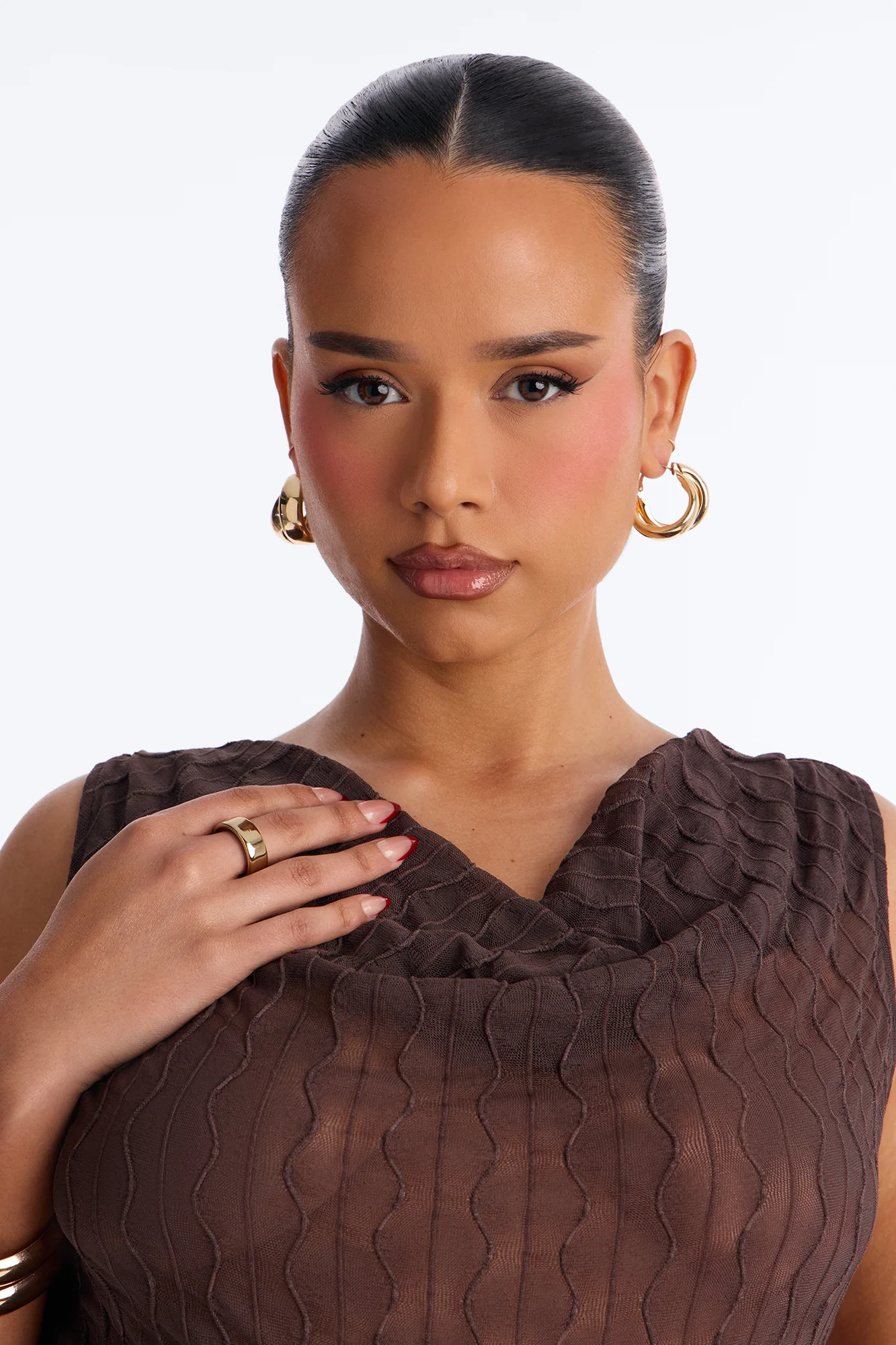 Kallie Ruffle Backless Mesh Bodysuit - Chocolate - Image 7