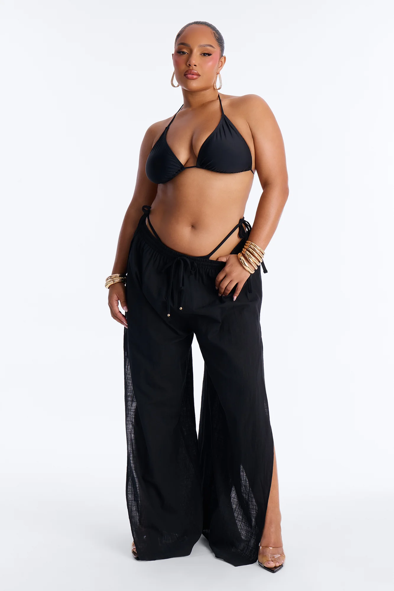 Kamila High Slits Cover Up Pants - Black - Image 4
