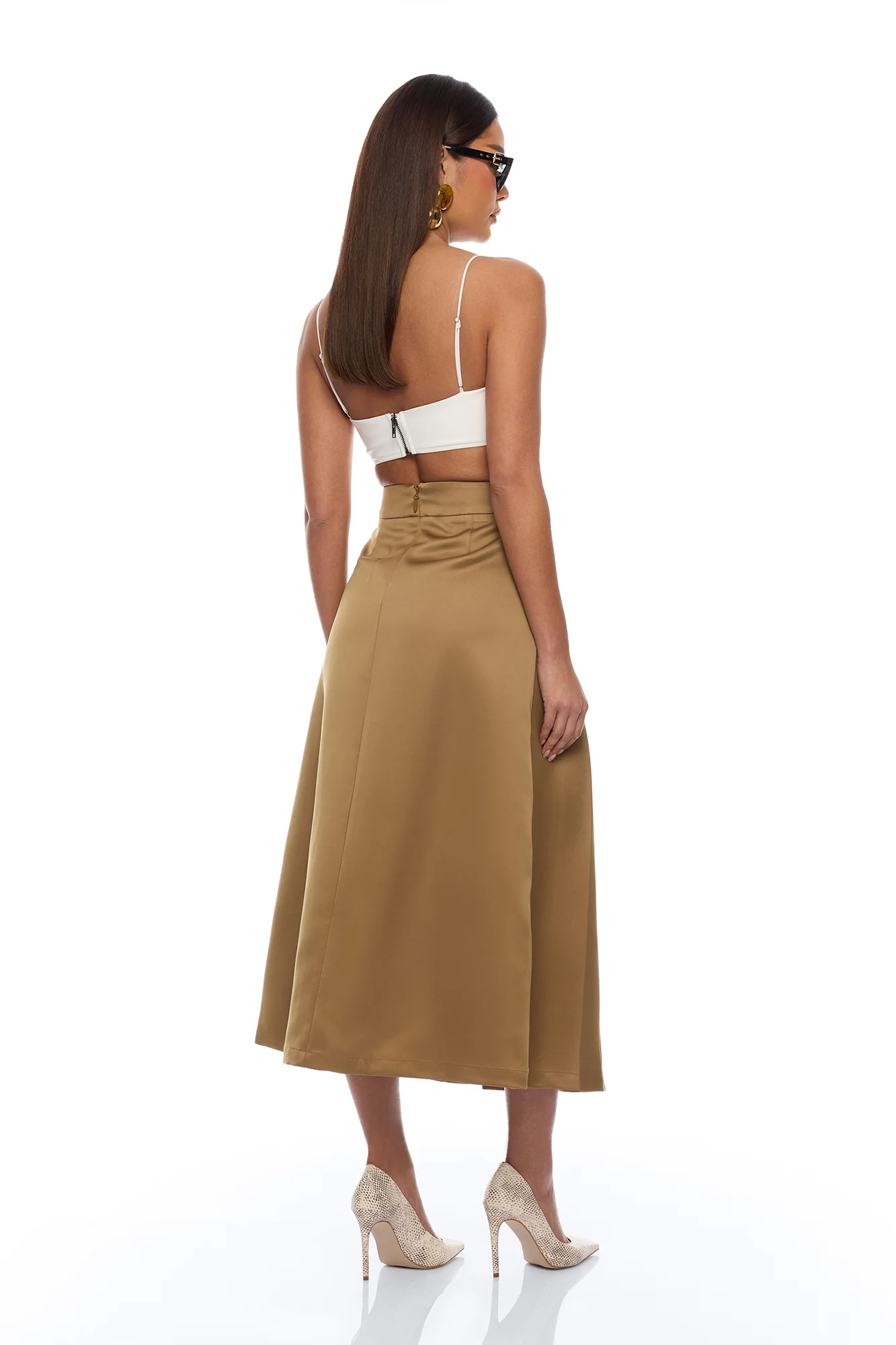 Kamila Pleated Midi Skirt - Olive - Image 4