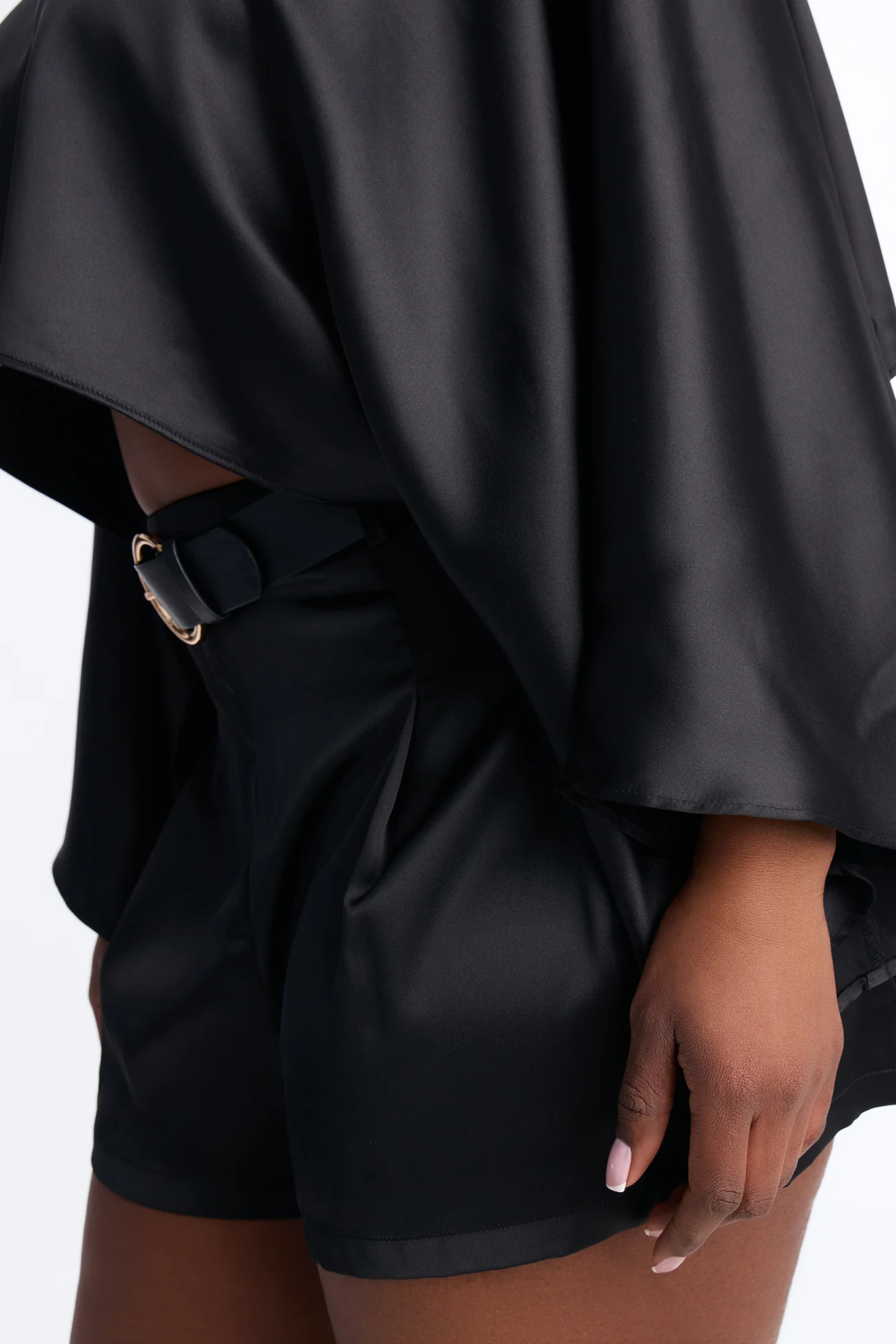 Kamilla Satin Belted Short Set - Black - Image 6