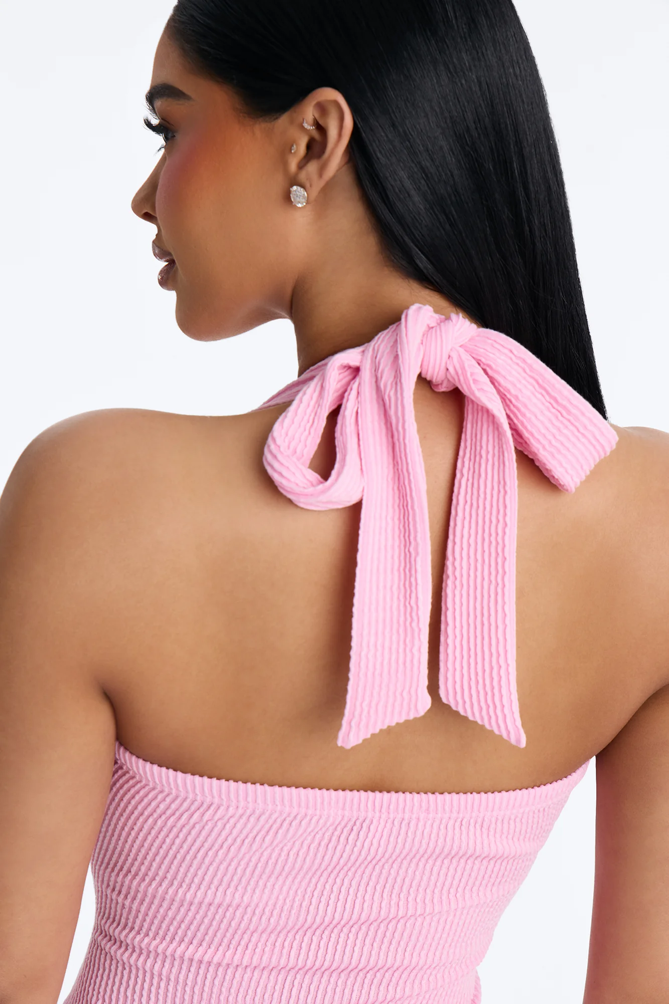 Kamryn Halter Ribbed Mini Dress - Pink - Image 4