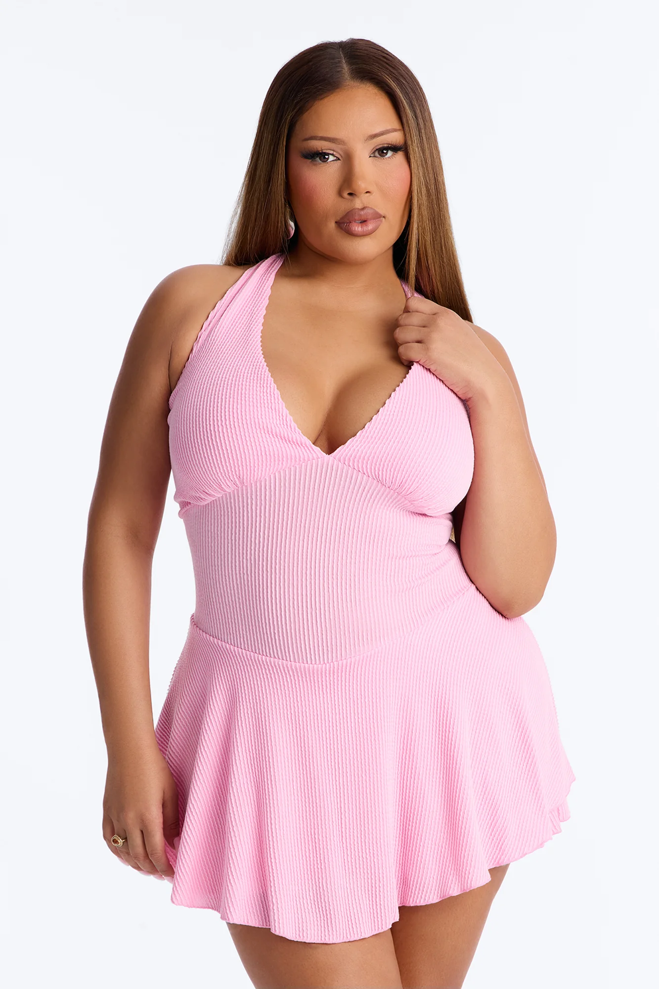 Kamryn Halter Ribbed Mini Dress - Pink - Image 5