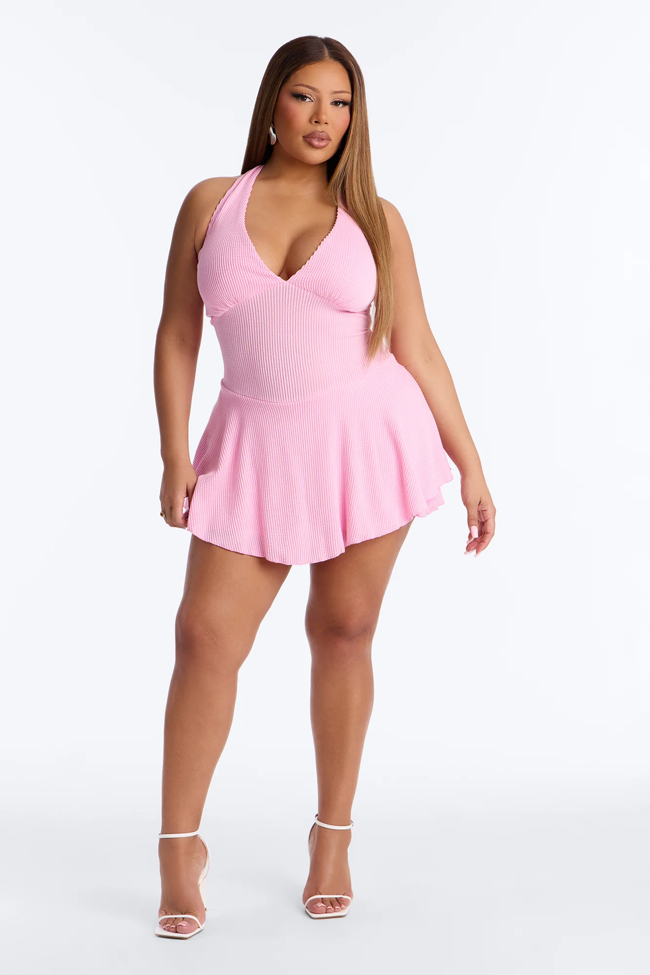 Kamryn Halter Ribbed Mini Dress - Pink - Image 6