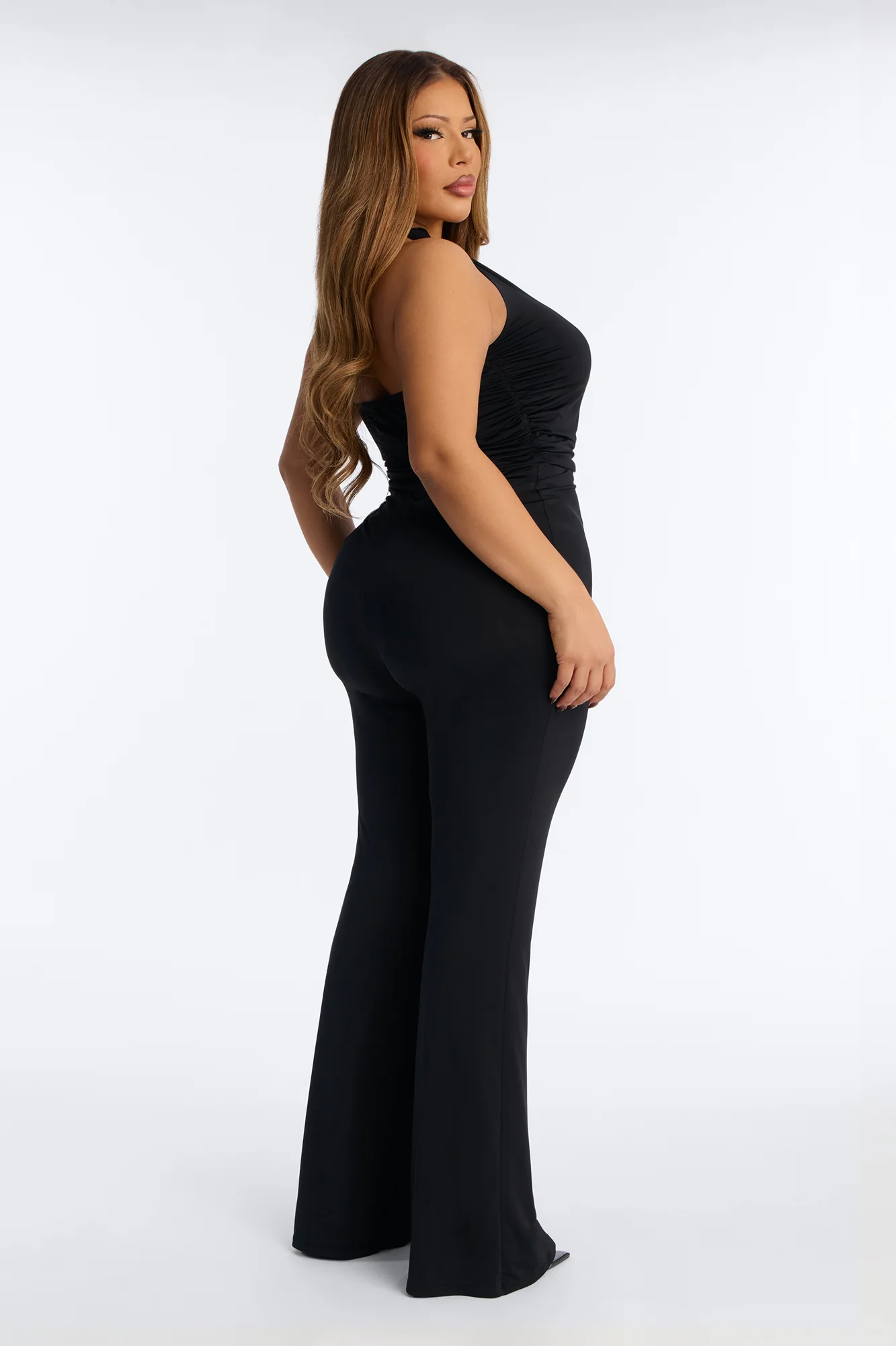 Kari Ruched Halter Jumpsuit - Black - Image 6