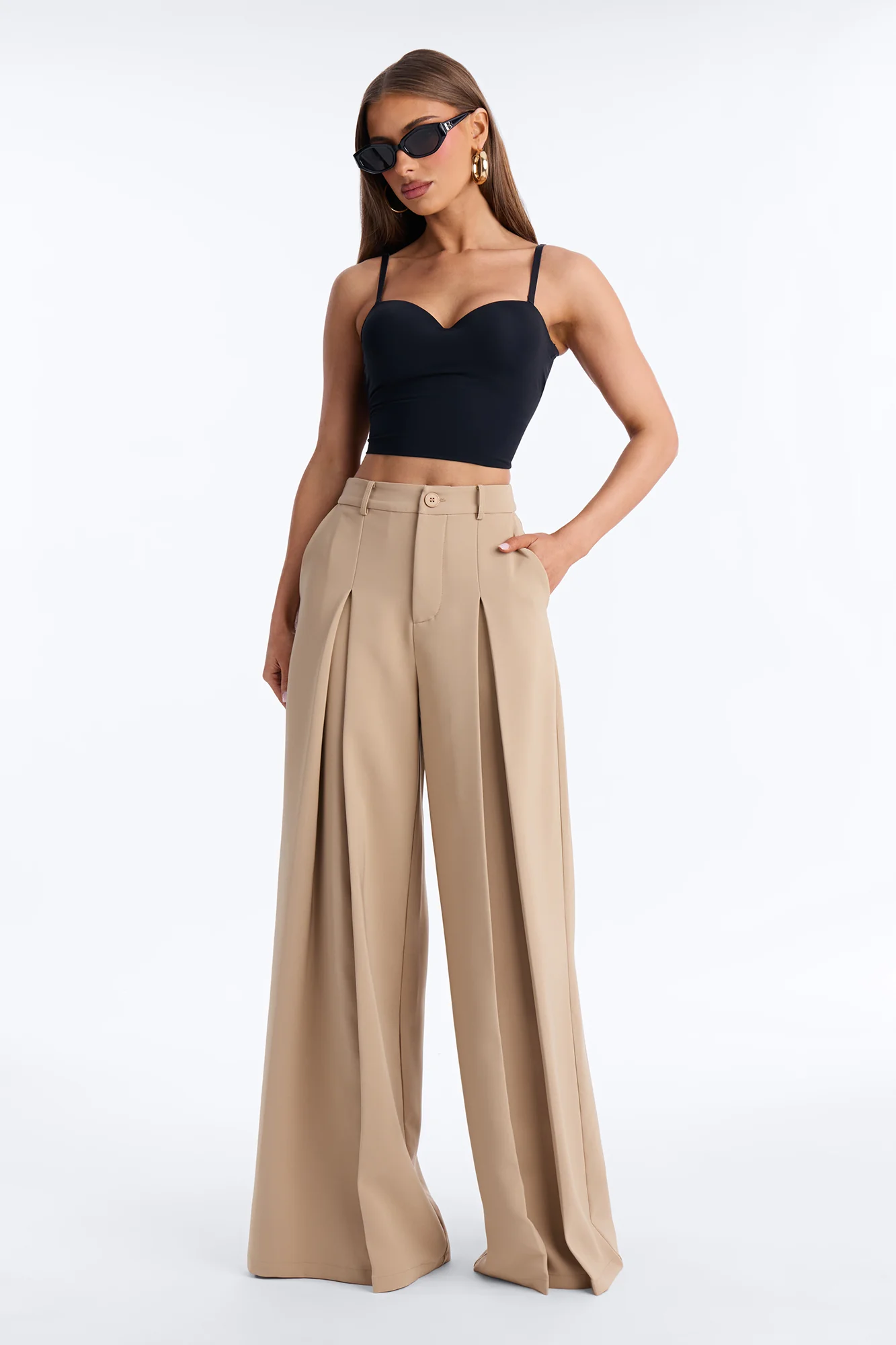 Karianna Crepe Woven Wide Leg Pant 33 - Khaki