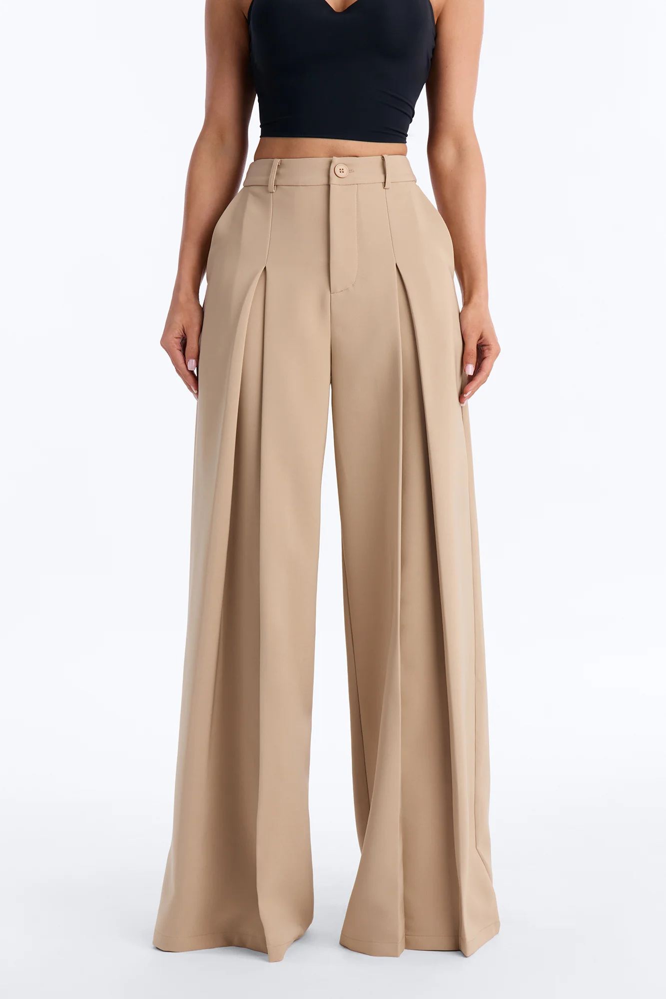 Karianna Crepe Woven Wide Leg Pant 33 - Khaki - Image 2