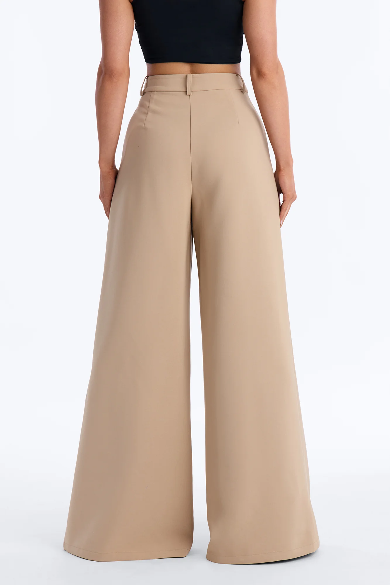 Karianna Crepe Woven Wide Leg Pant 33 - Khaki - Image 3