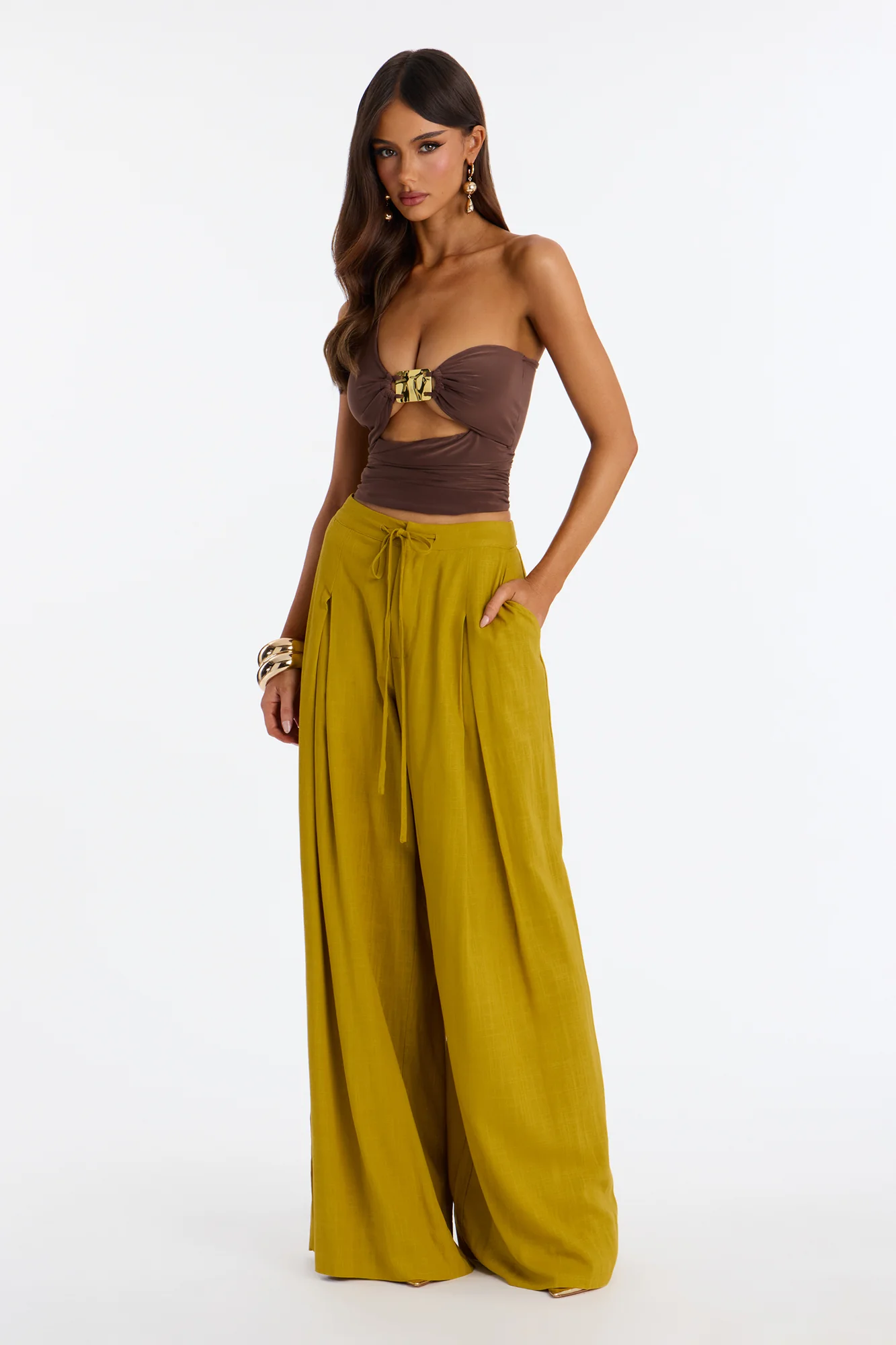 Karianna Linen Blend Wide Leg Pant - Chartreuse