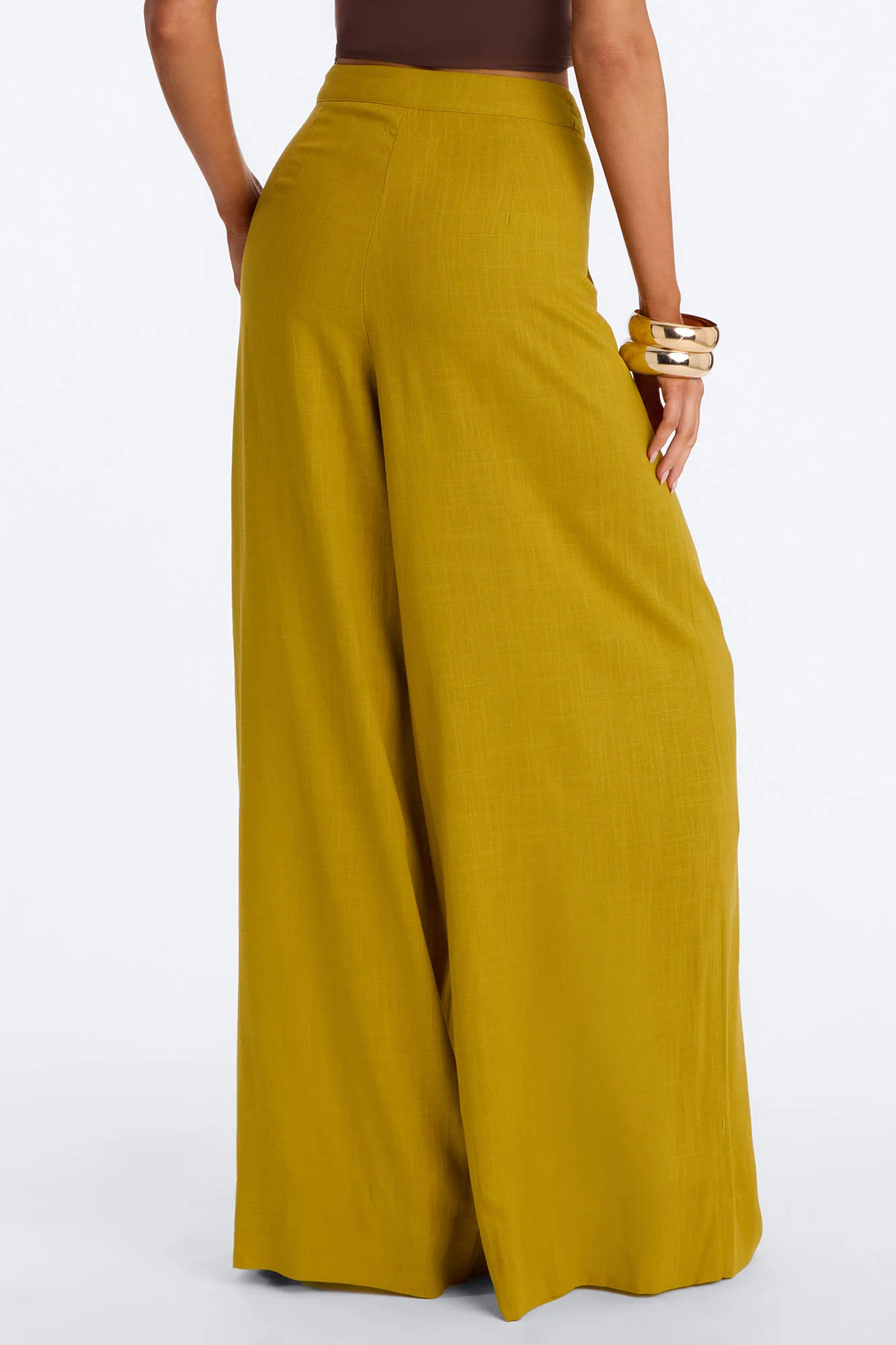 Karianna Linen Blend Wide Leg Pant - Chartreuse - Image 4
