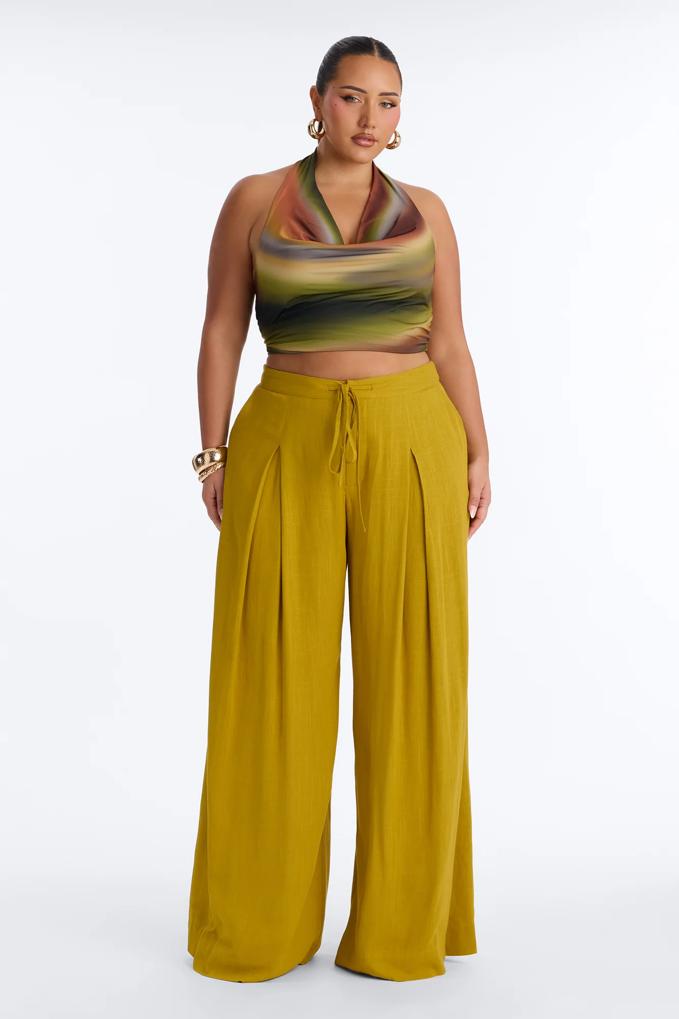 Karianna Linen Blend Wide Leg Pant - Chartreuse - Image 5