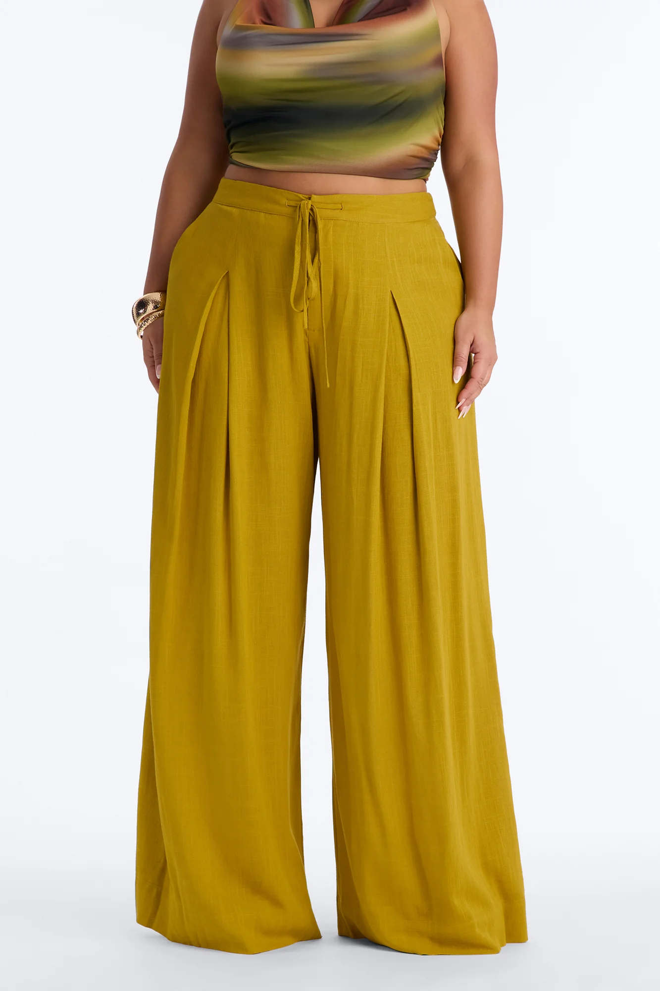 Karianna Linen Blend Wide Leg Pant - Chartreuse - Image 6