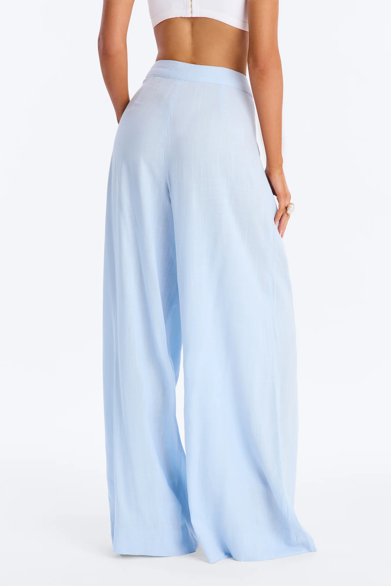 Karianna Linen Blend Wide Leg Pant - Light Blue - Image 4