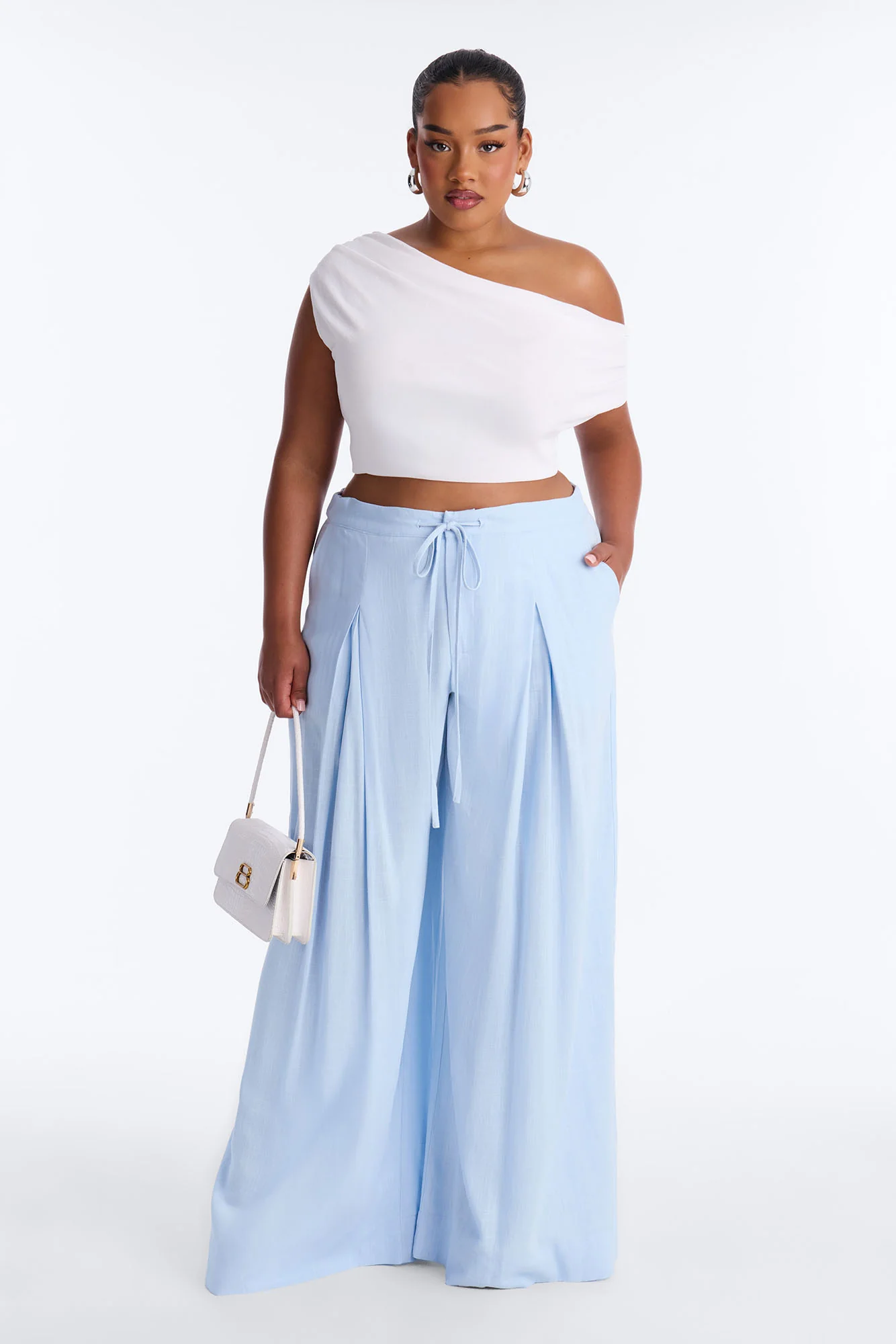 Karianna Linen Blend Wide Leg Pant - Light Blue - Image 5