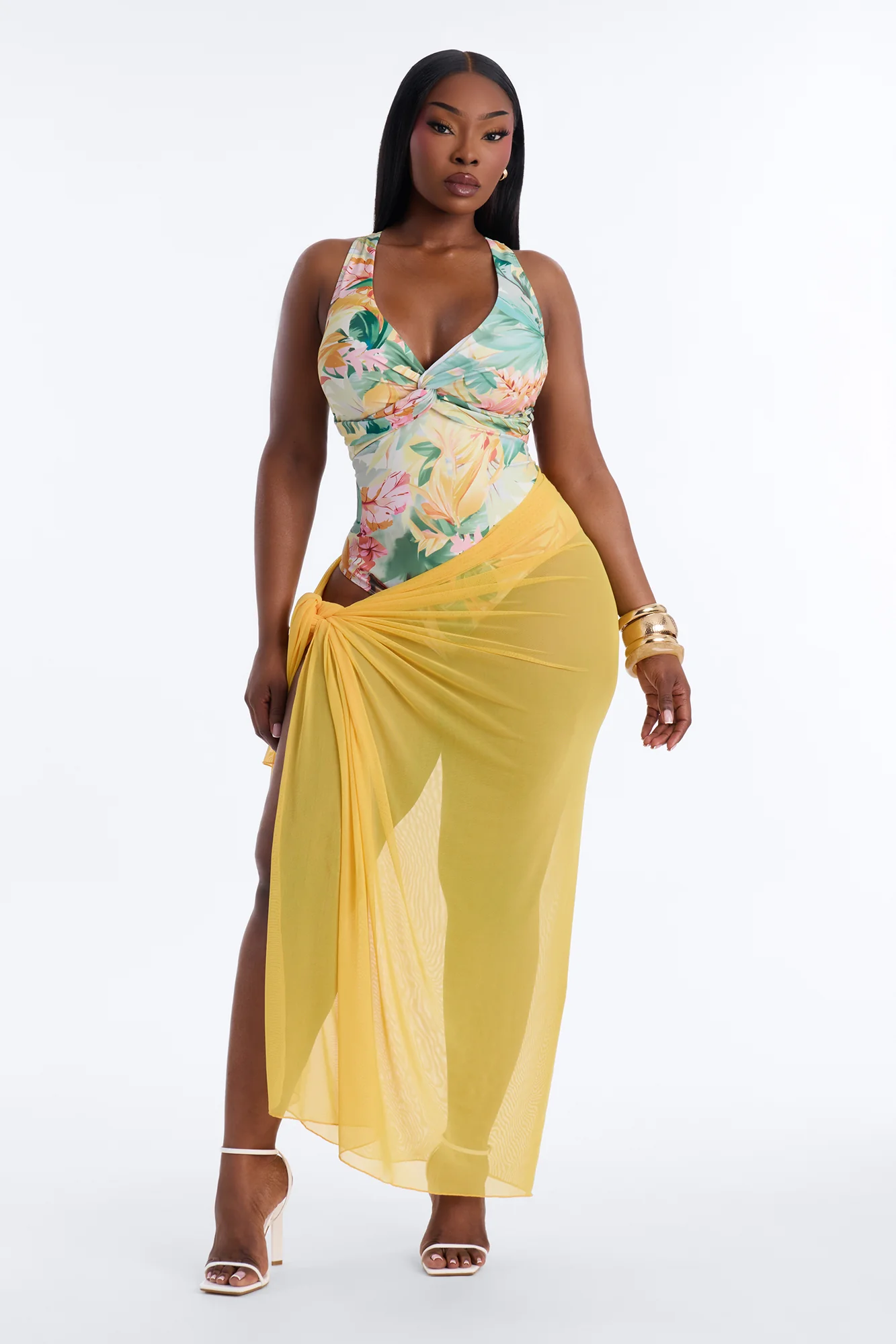 Karina Tropical 1 Piece Swimsuit & Cover Up Sarong Set - Multi Color - Image 3