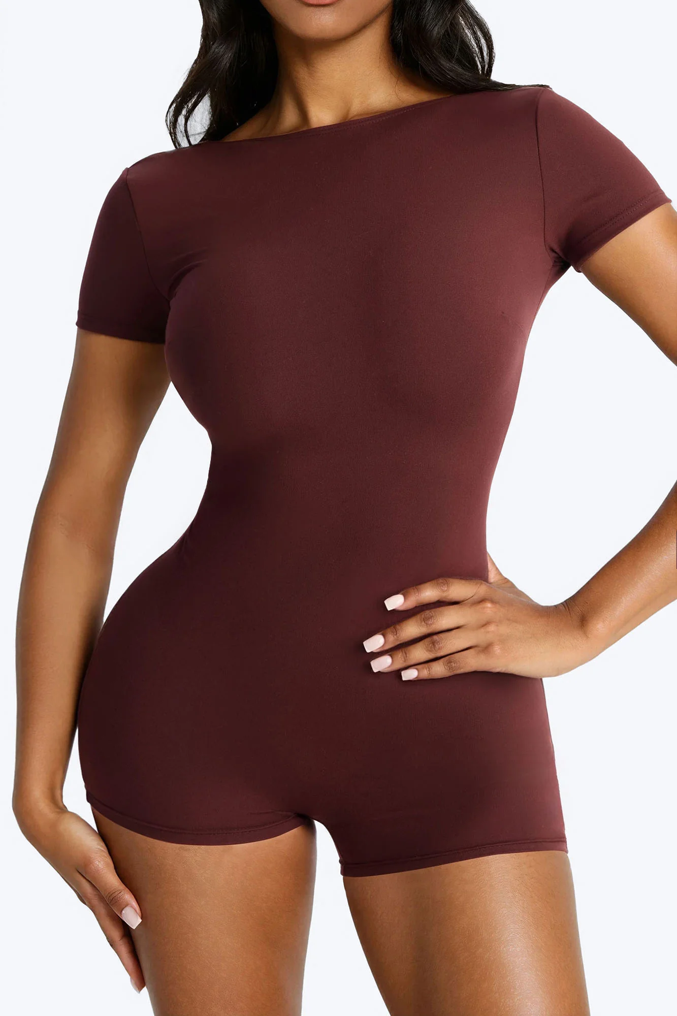 Karissa Backless Micro Short Romper - Chocolate - Image 3