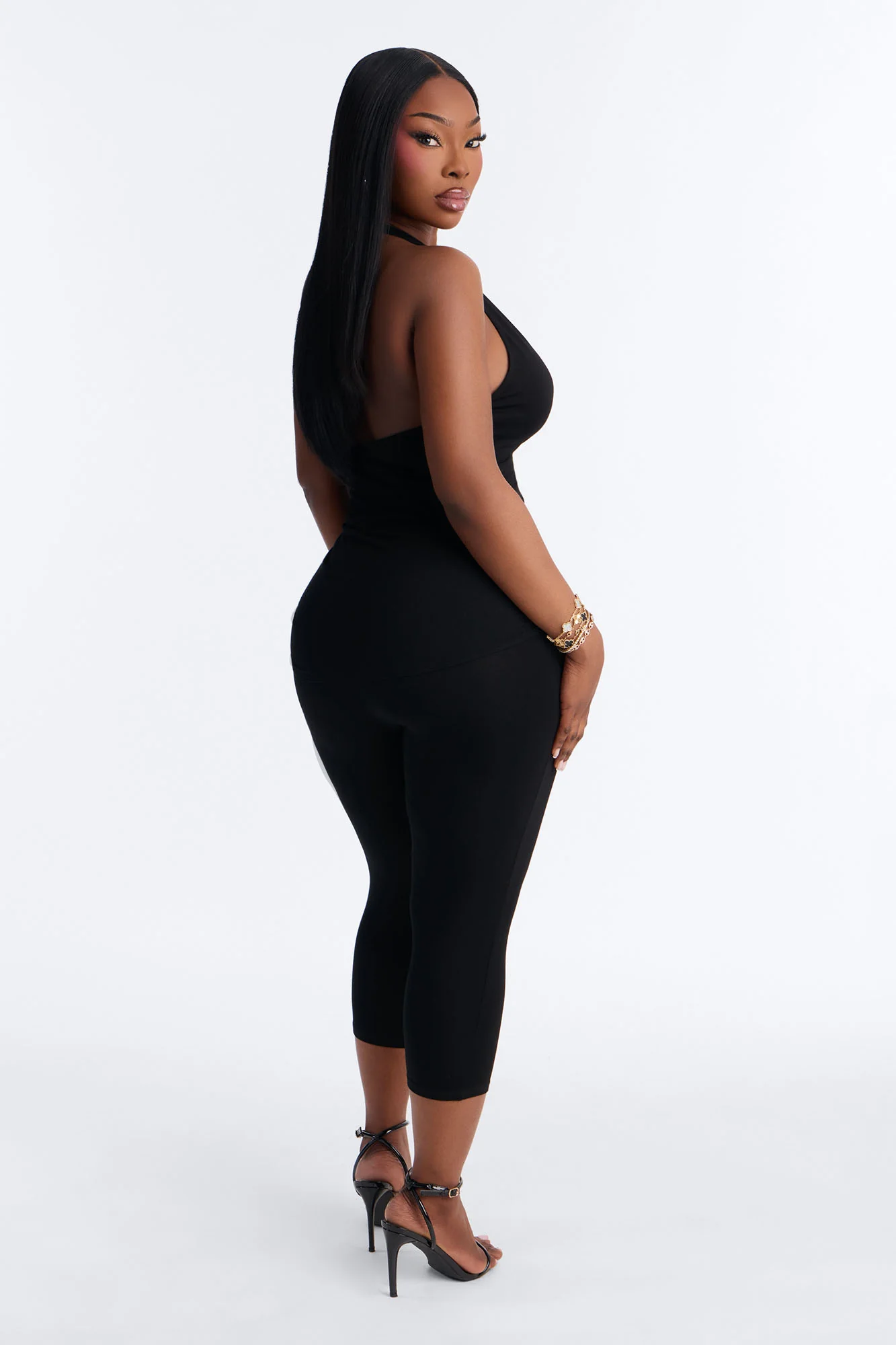Karla Plunge Capri Catsuit - Black - Image 5