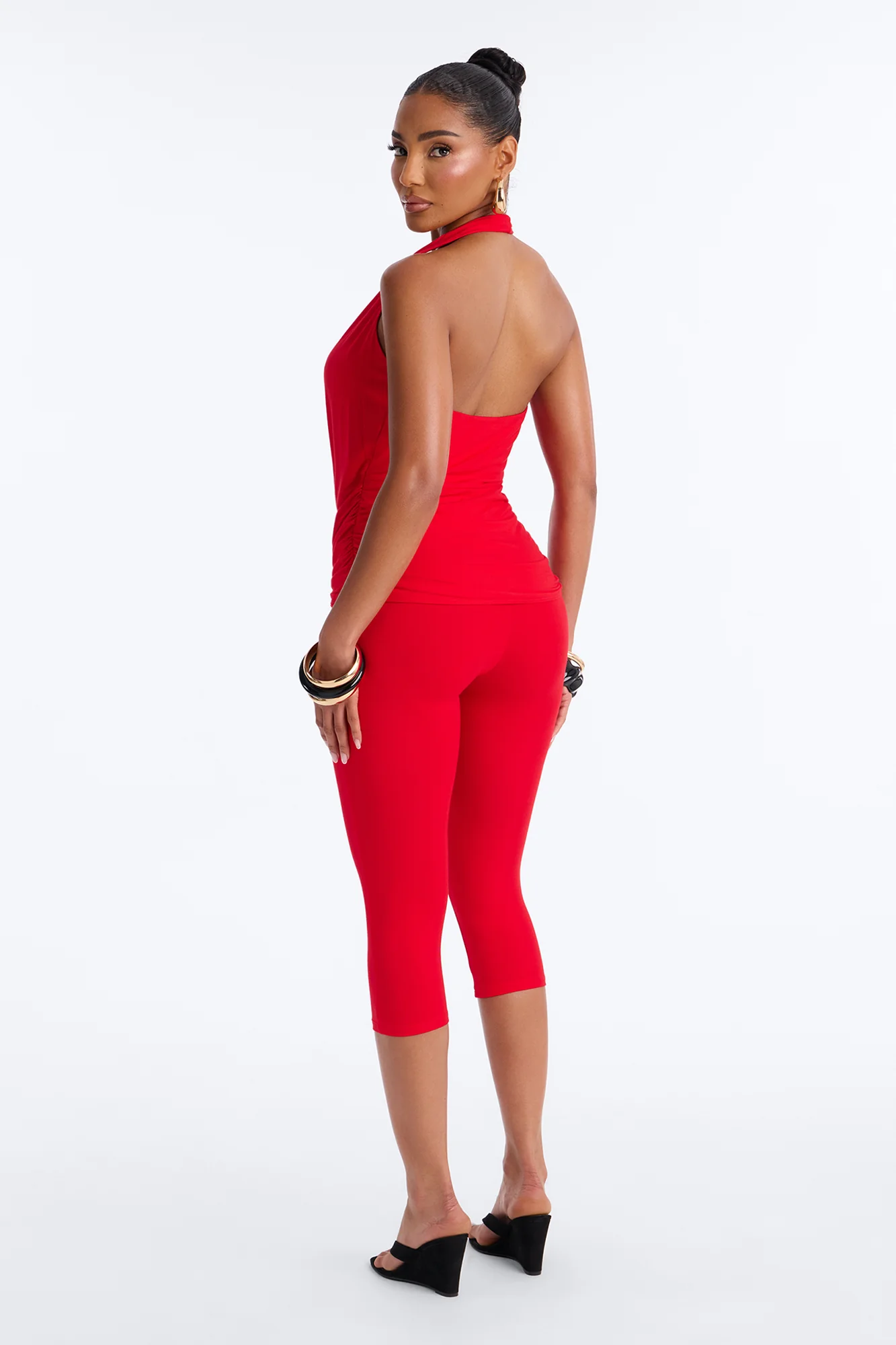 Karla Plunge Capri Catsuit - Red - Image 4