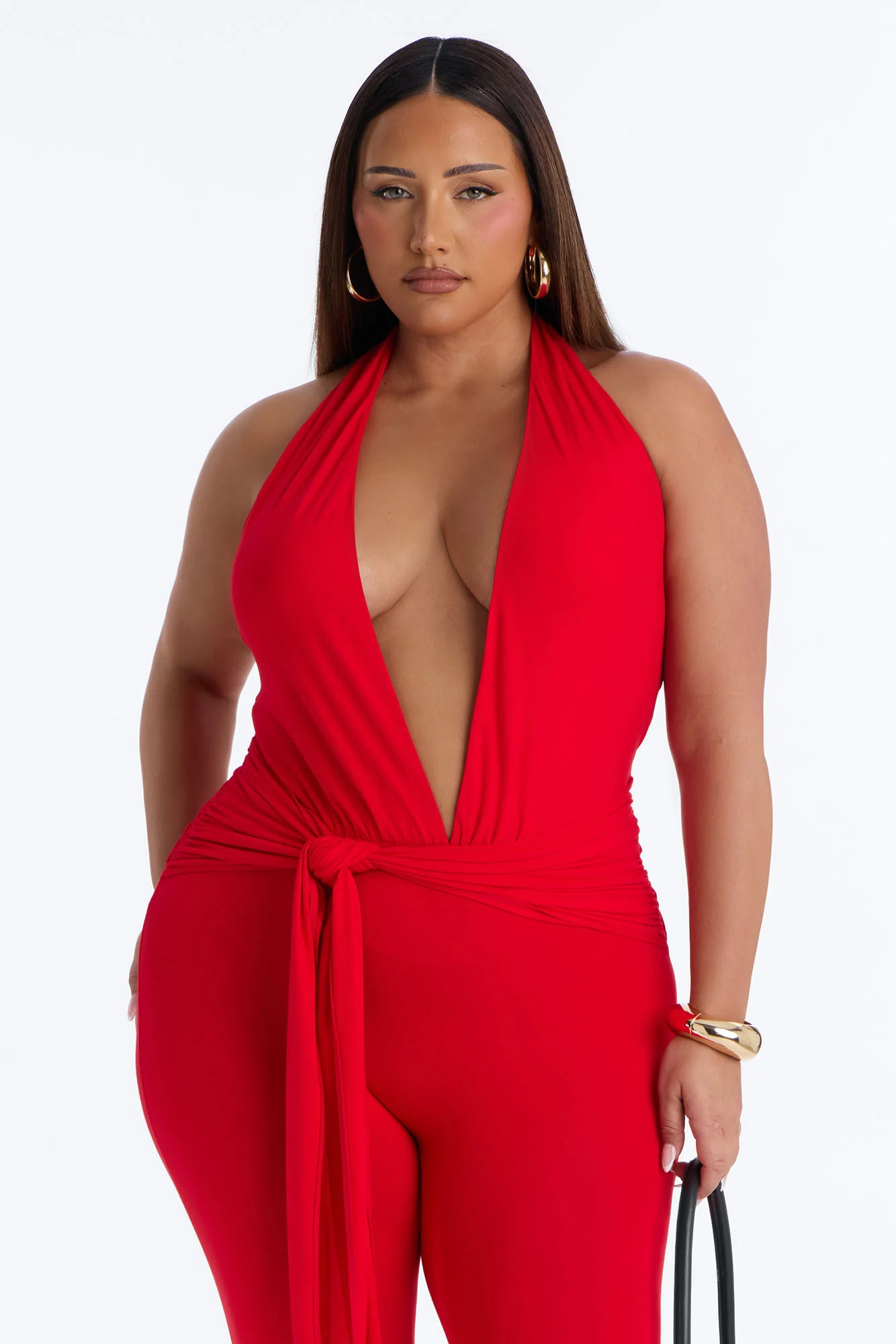 Karla Plunge Capri Catsuit - Red - Image 6