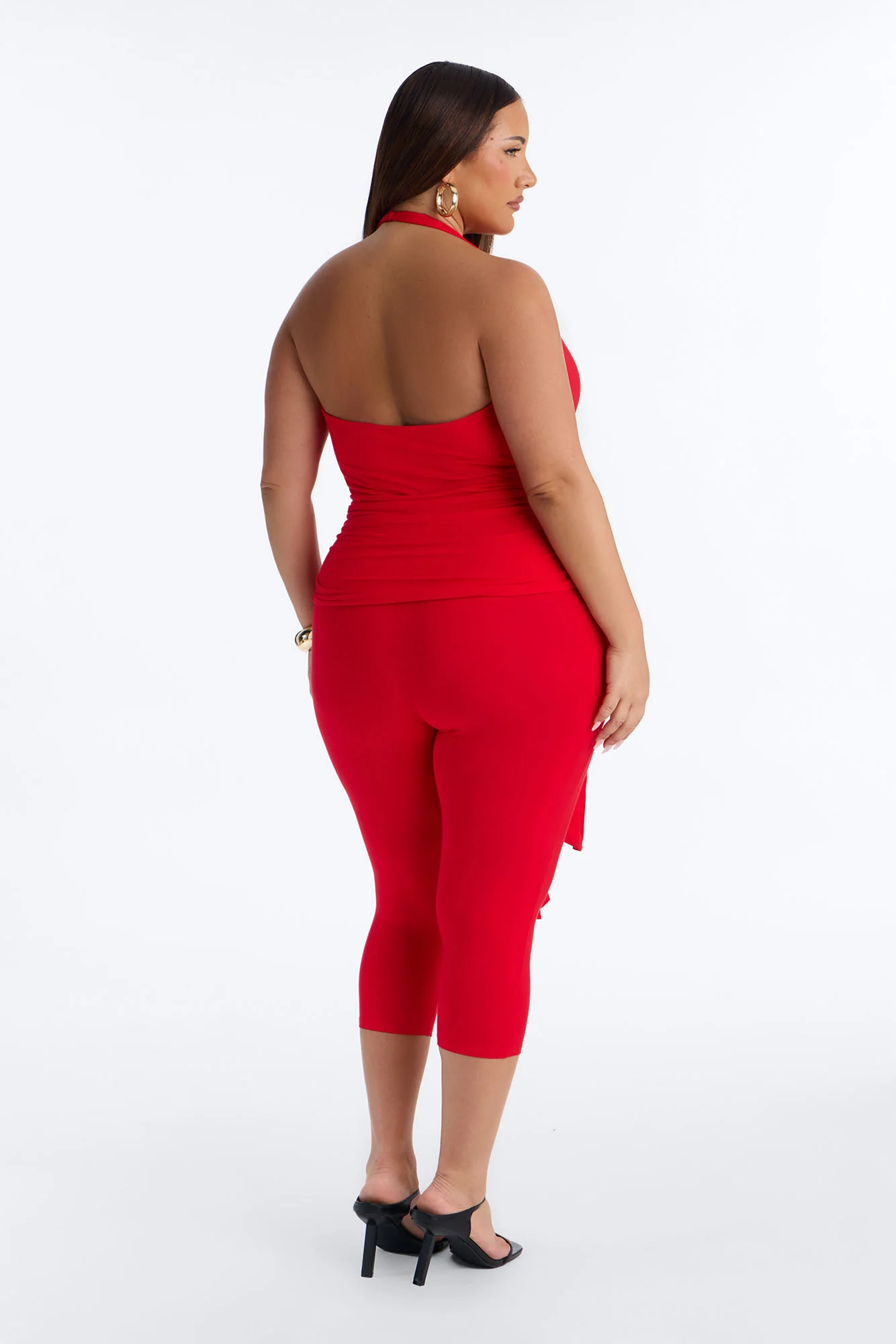 Karla Plunge Capri Catsuit - Red - Image 8