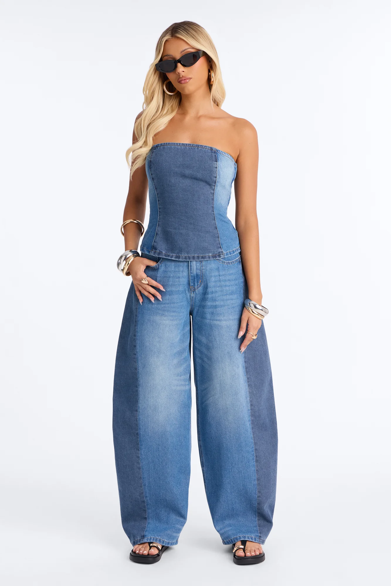 Karla Strapless Denim Pant Set - Medium Wash