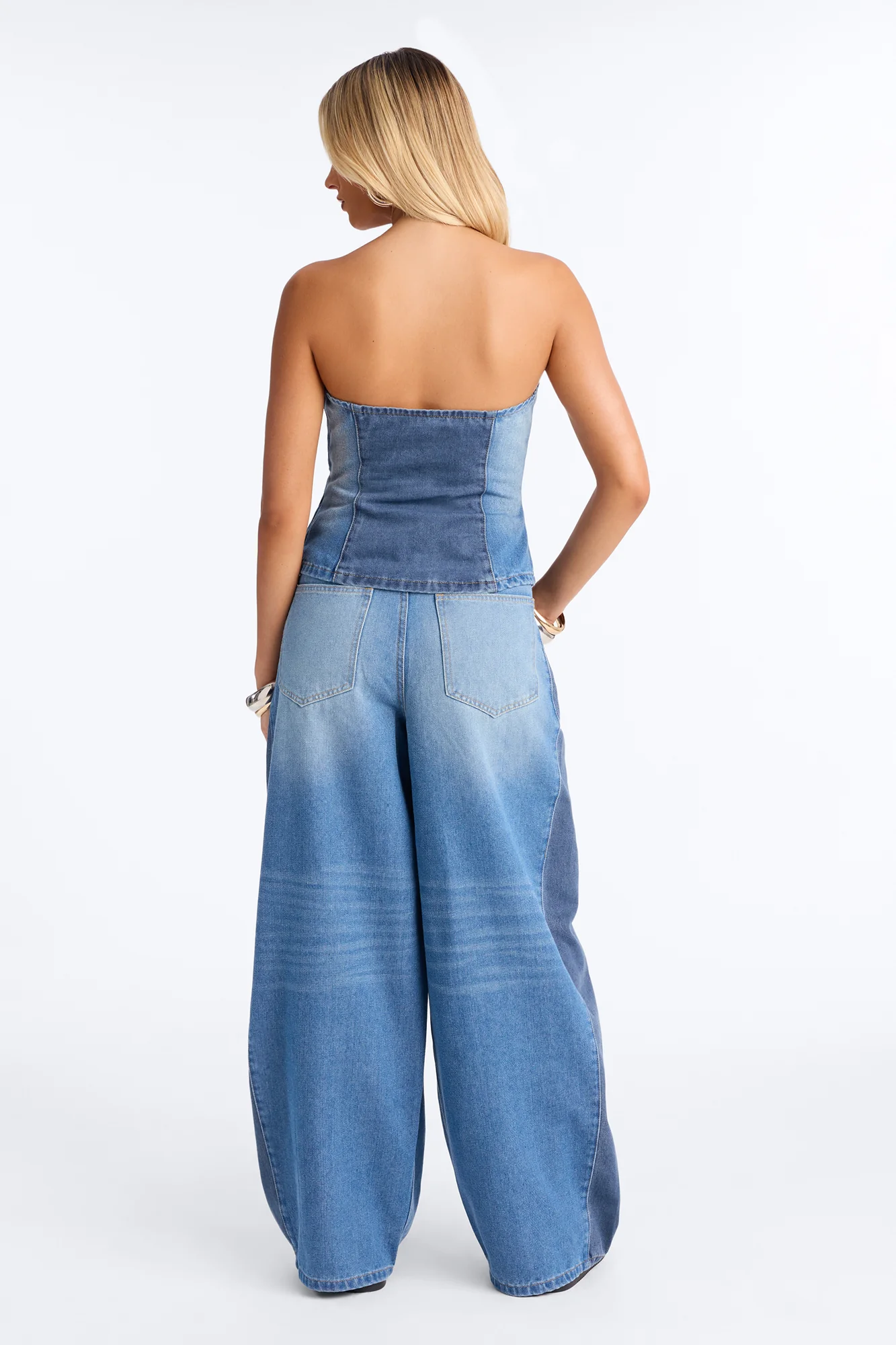 Karla Strapless Denim Pant Set - Medium Wash - Image 3