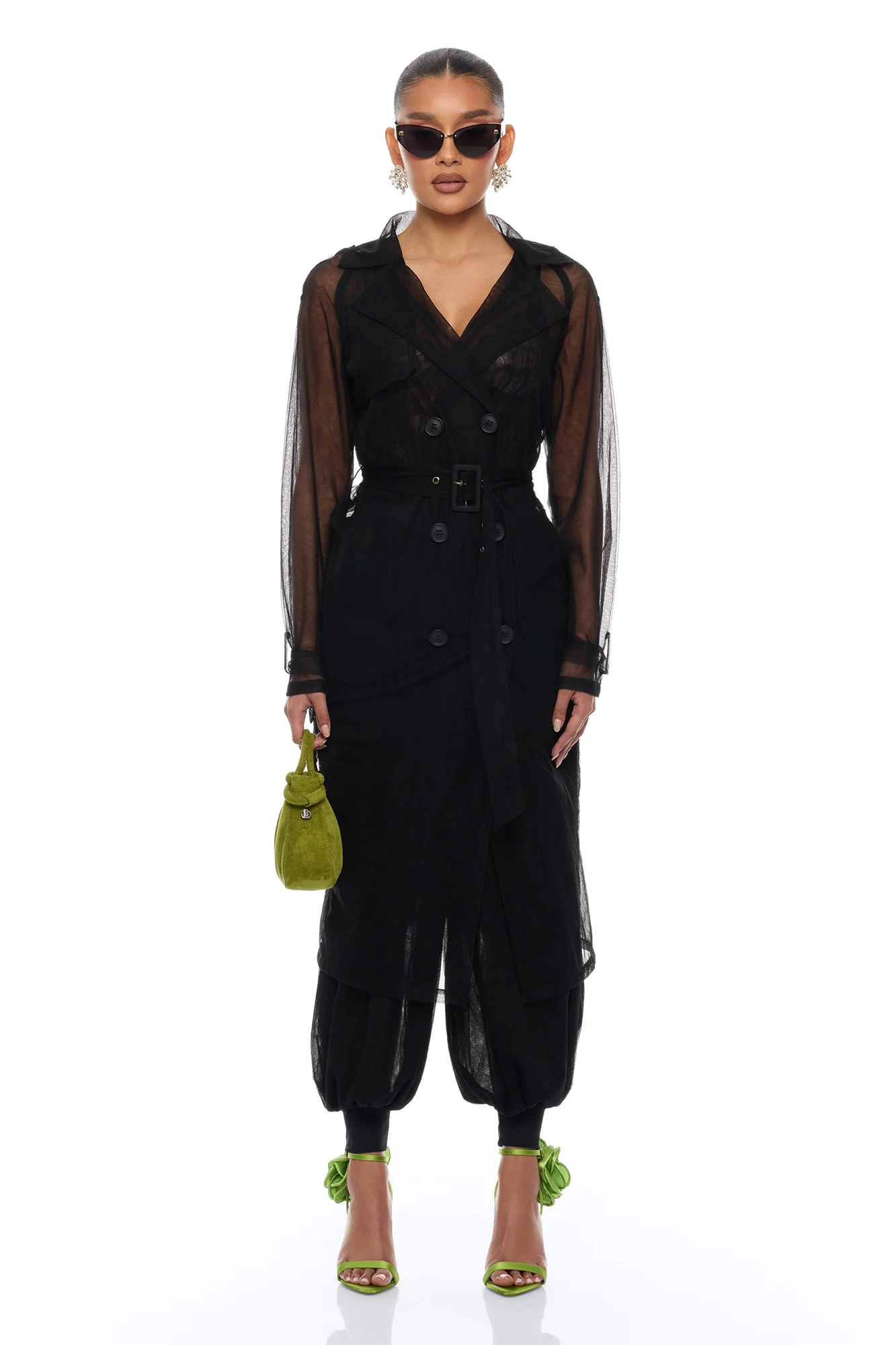 Karlee Tulle Trench Coat - Black