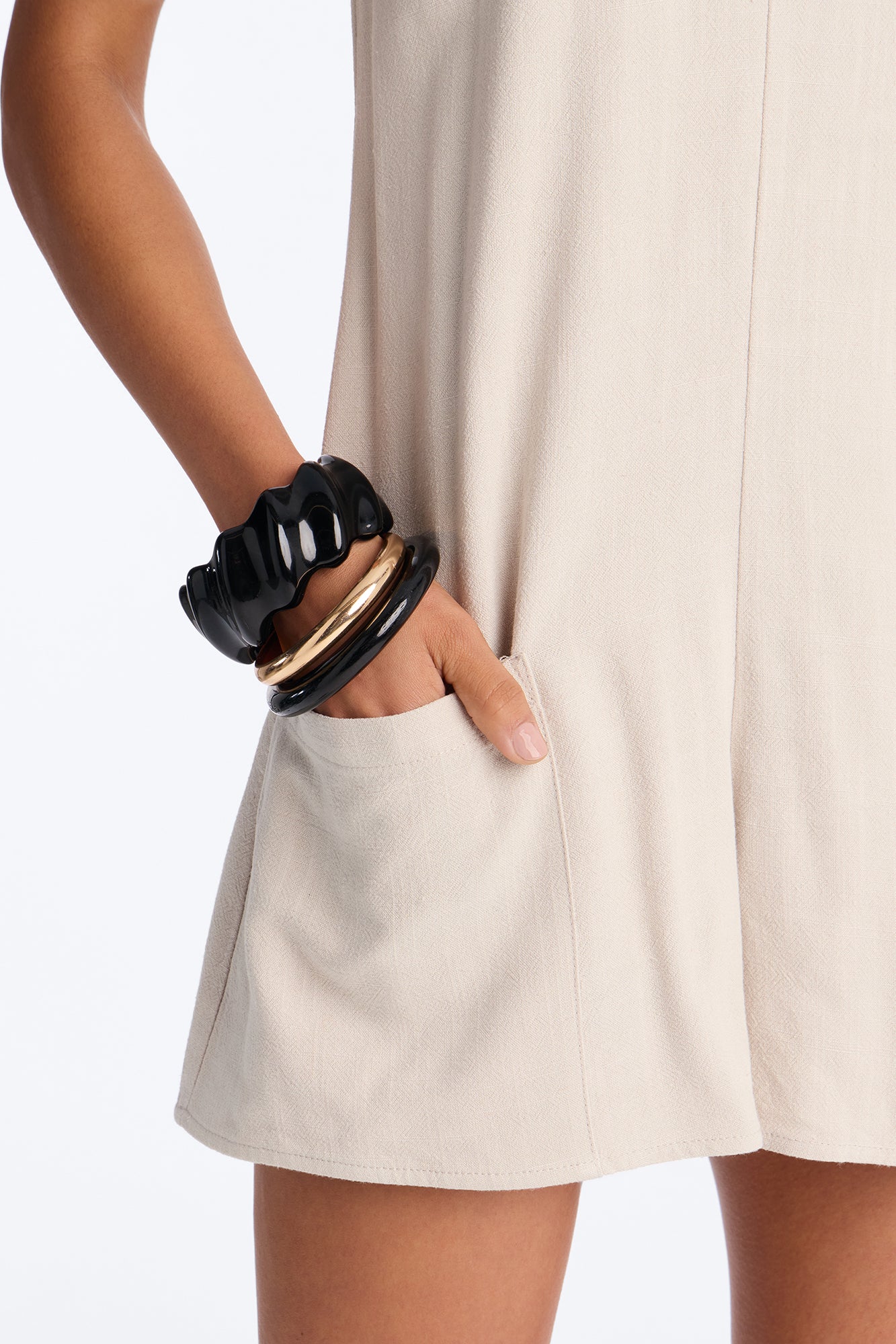 Karli Linen Sleeveless Romper - Taupe - Image 3