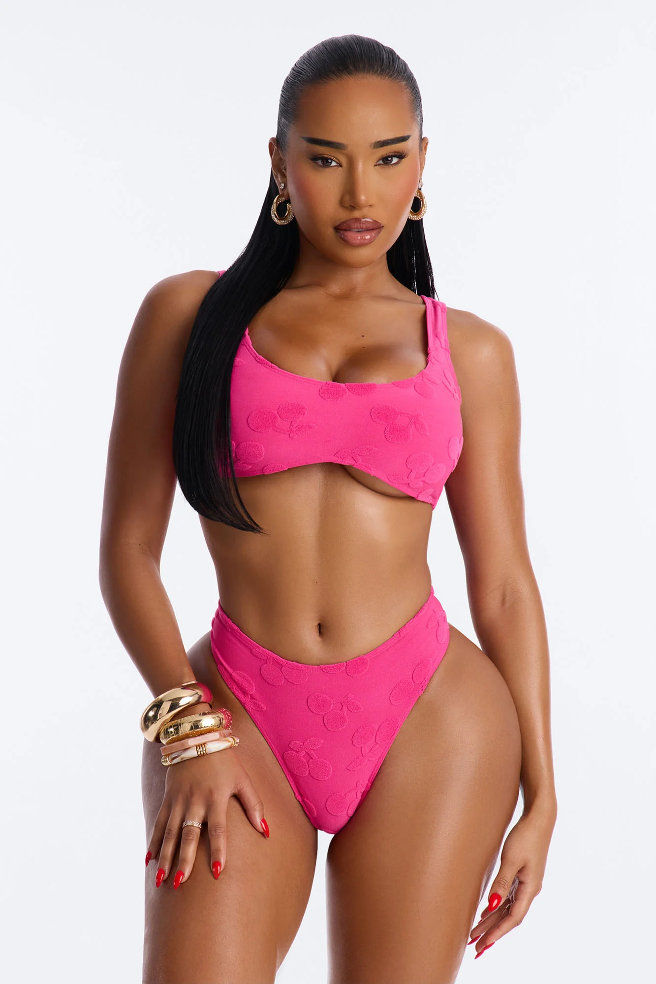 Karlie Terry Cloth 2 Piece Bralette Bikini Set - Fuchsia