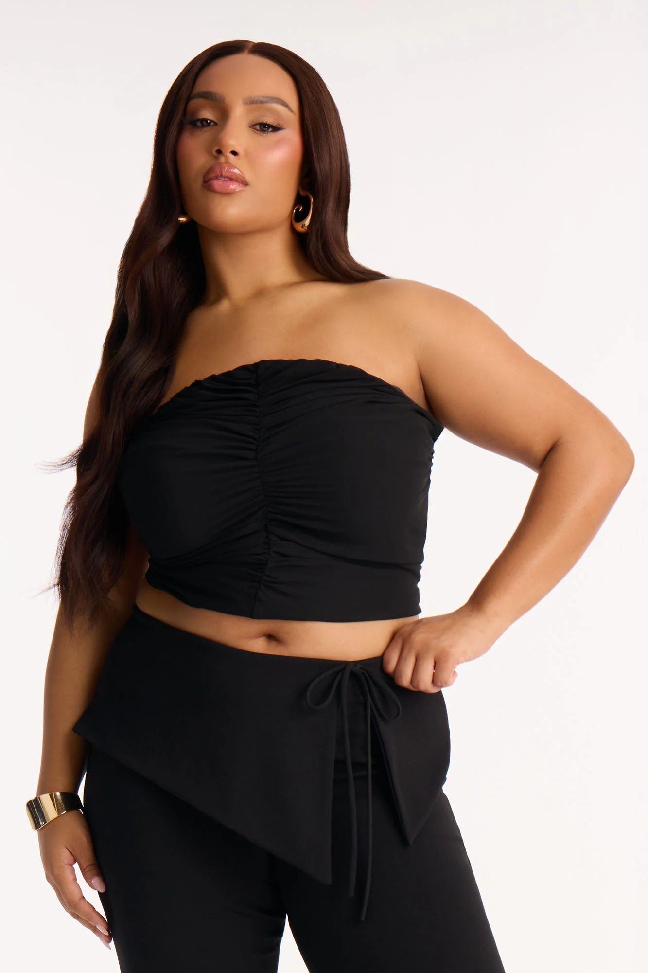 Karly Chiffon Ruched Tube Top - Black - Image 4