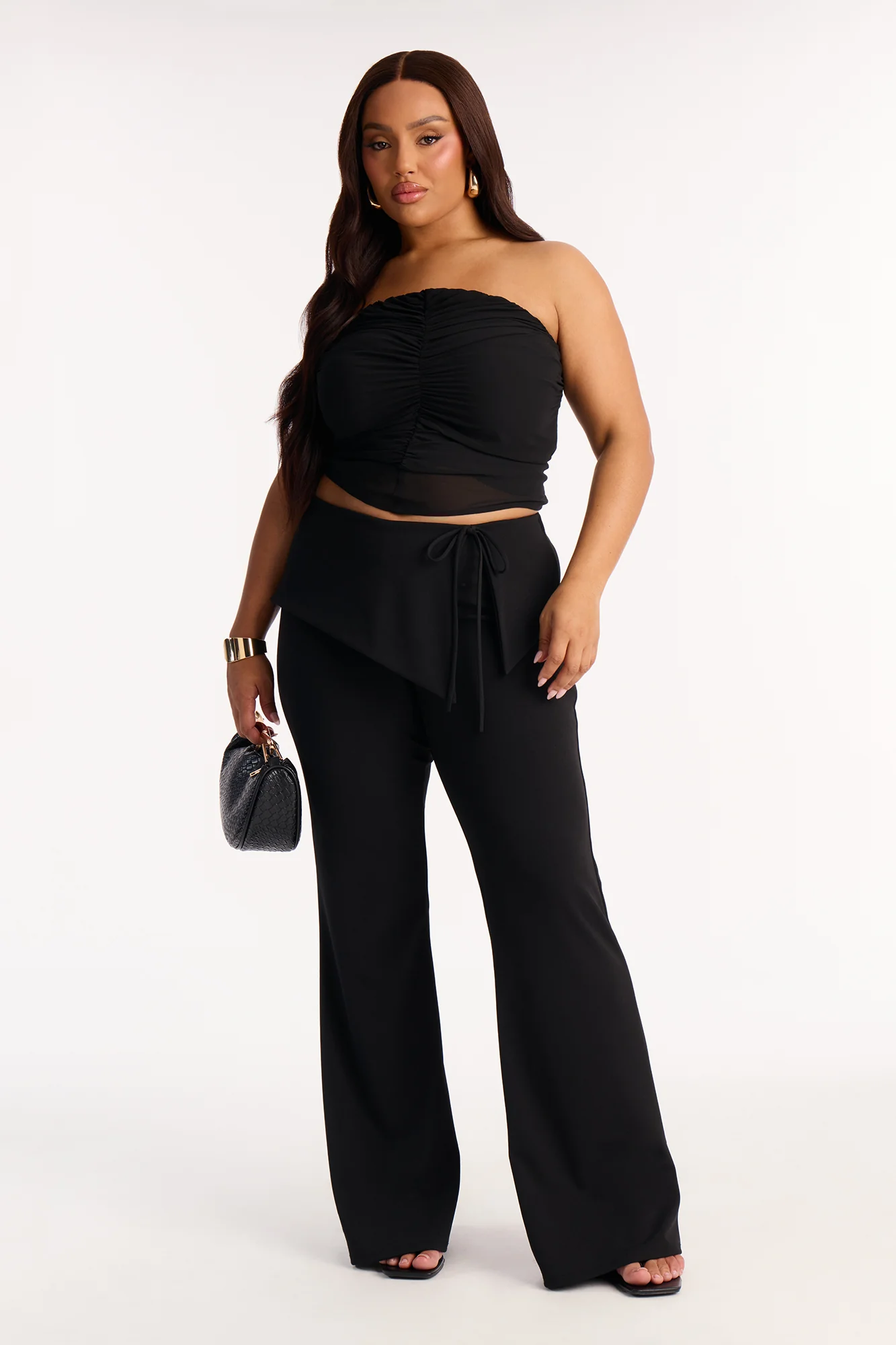 Karly Chiffon Ruched Tube Top - Black - Image 5