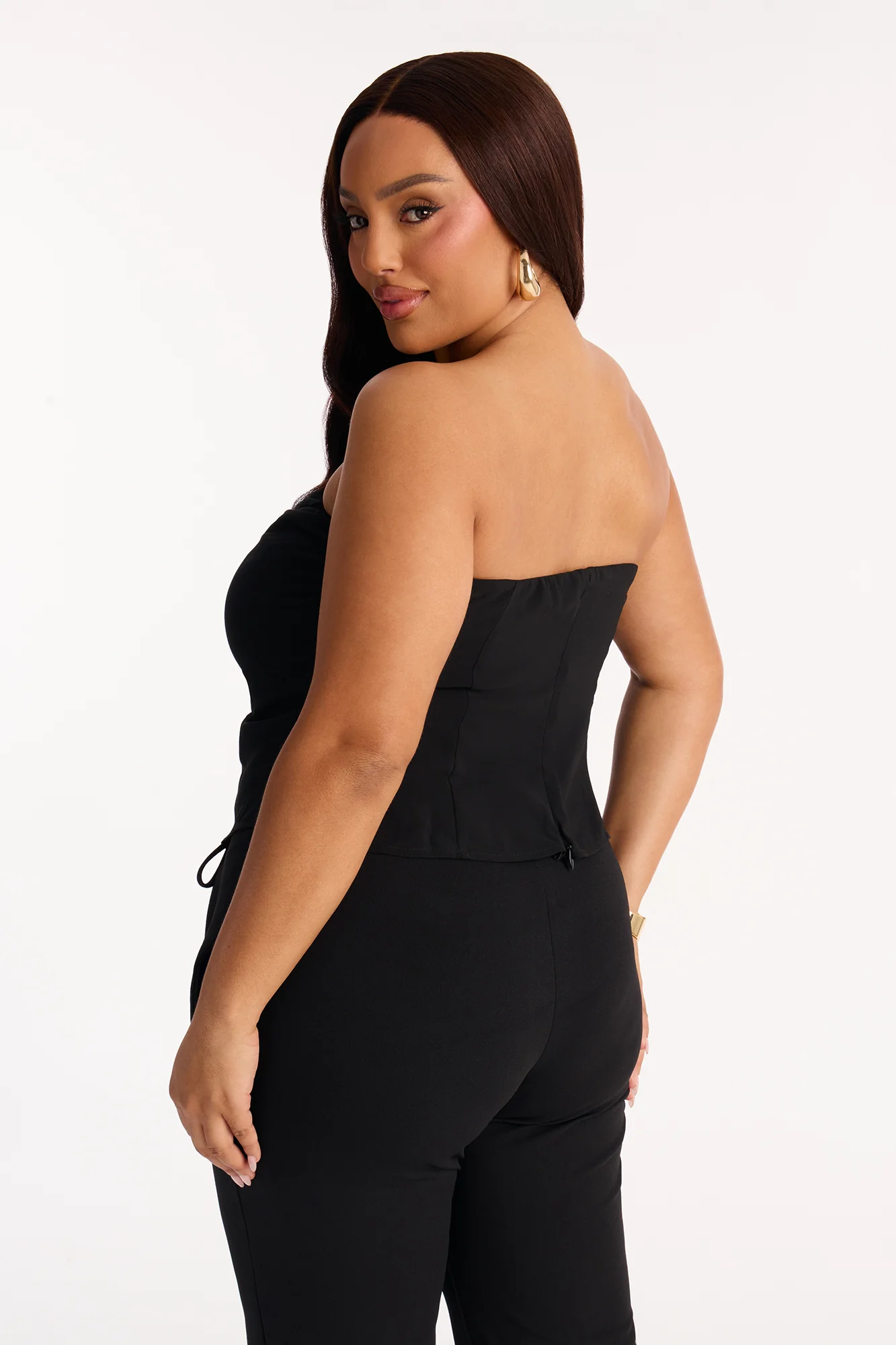 Karly Chiffon Ruched Tube Top - Black - Image 7