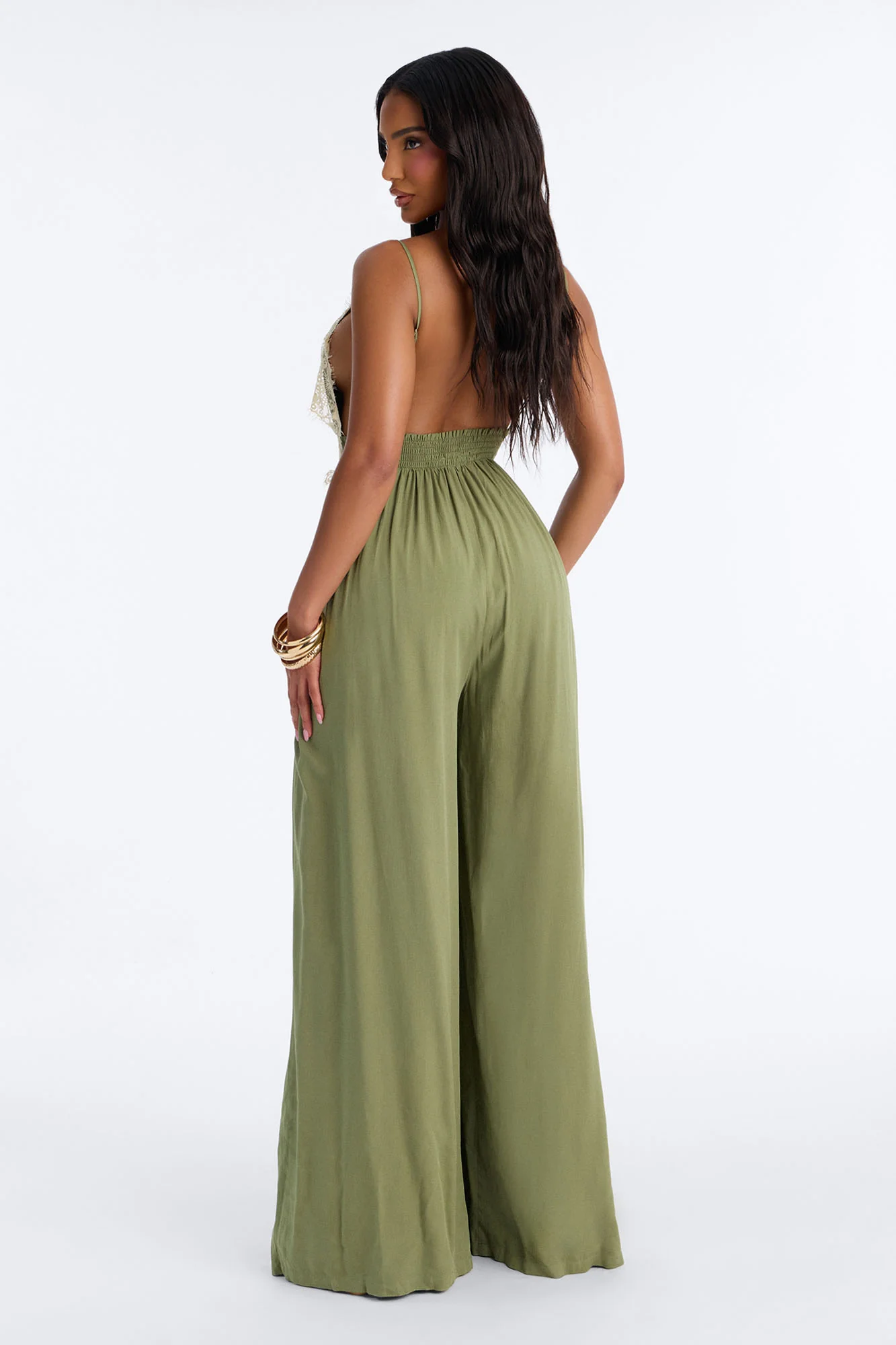 Karmen Lace Trim Wide Leg Jumpsuit - Olive - Image 4