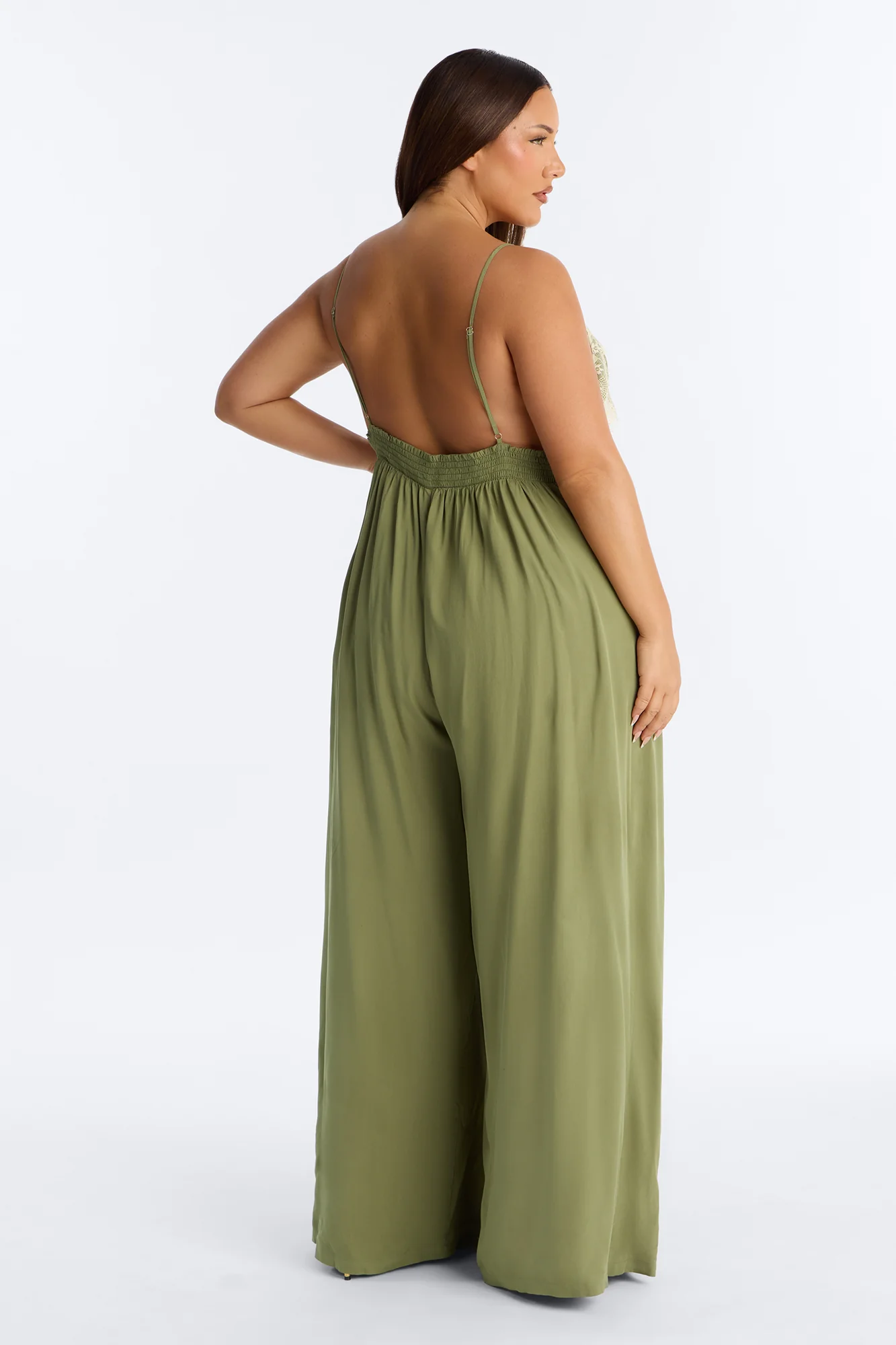 Karmen Lace Trim Wide Leg Jumpsuit - Olive - Image 8