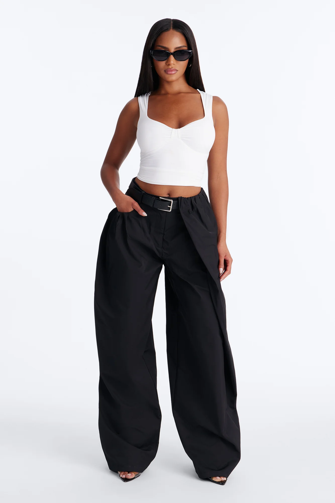 Kass High Rise Belted Wide Leg Pant - Black
