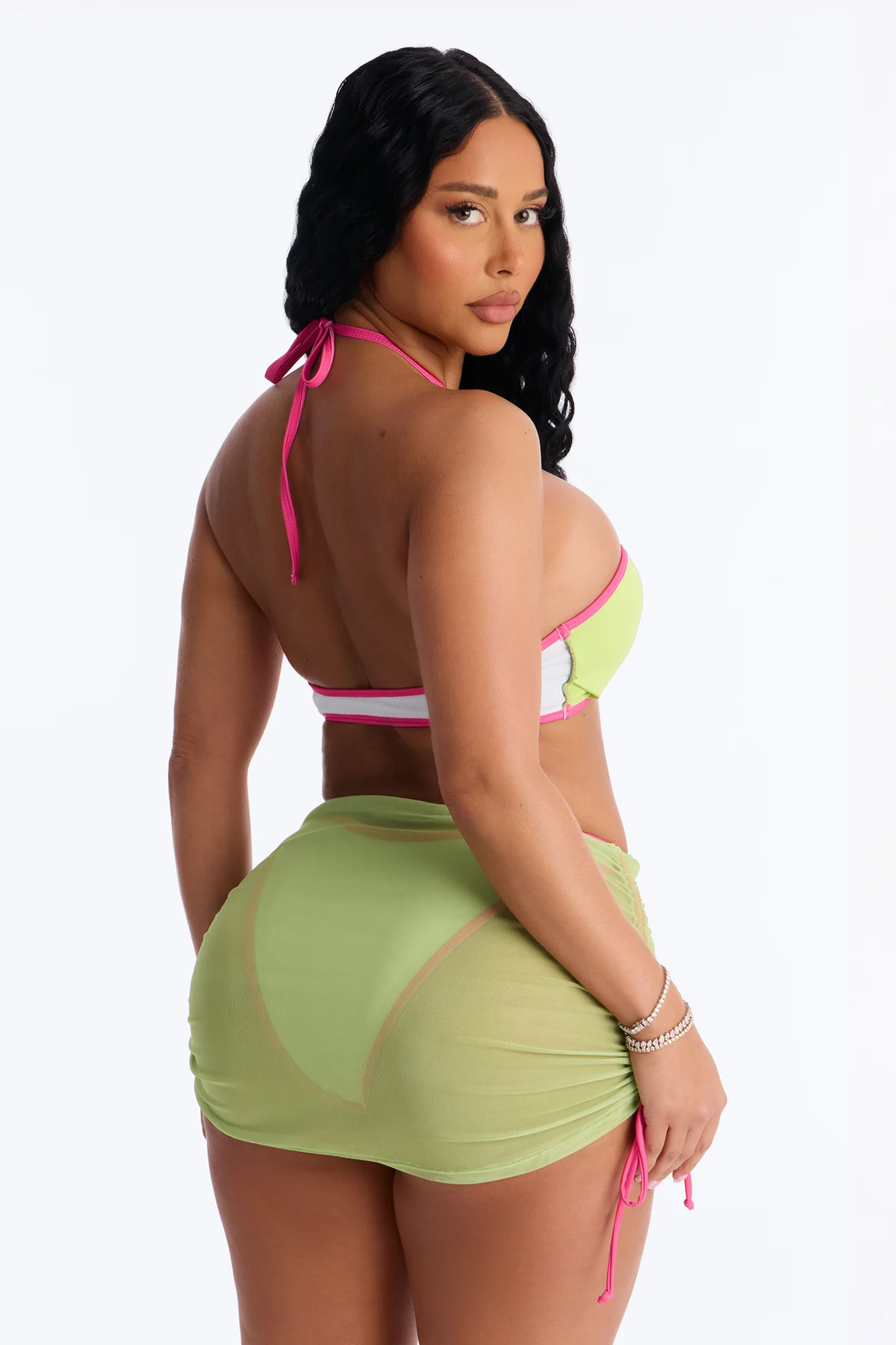 Kassia Floral 3 Piece Halter Bandeau Bikini & Cover Up Mini Skirt Sunsuit - Green/combo - Image 7