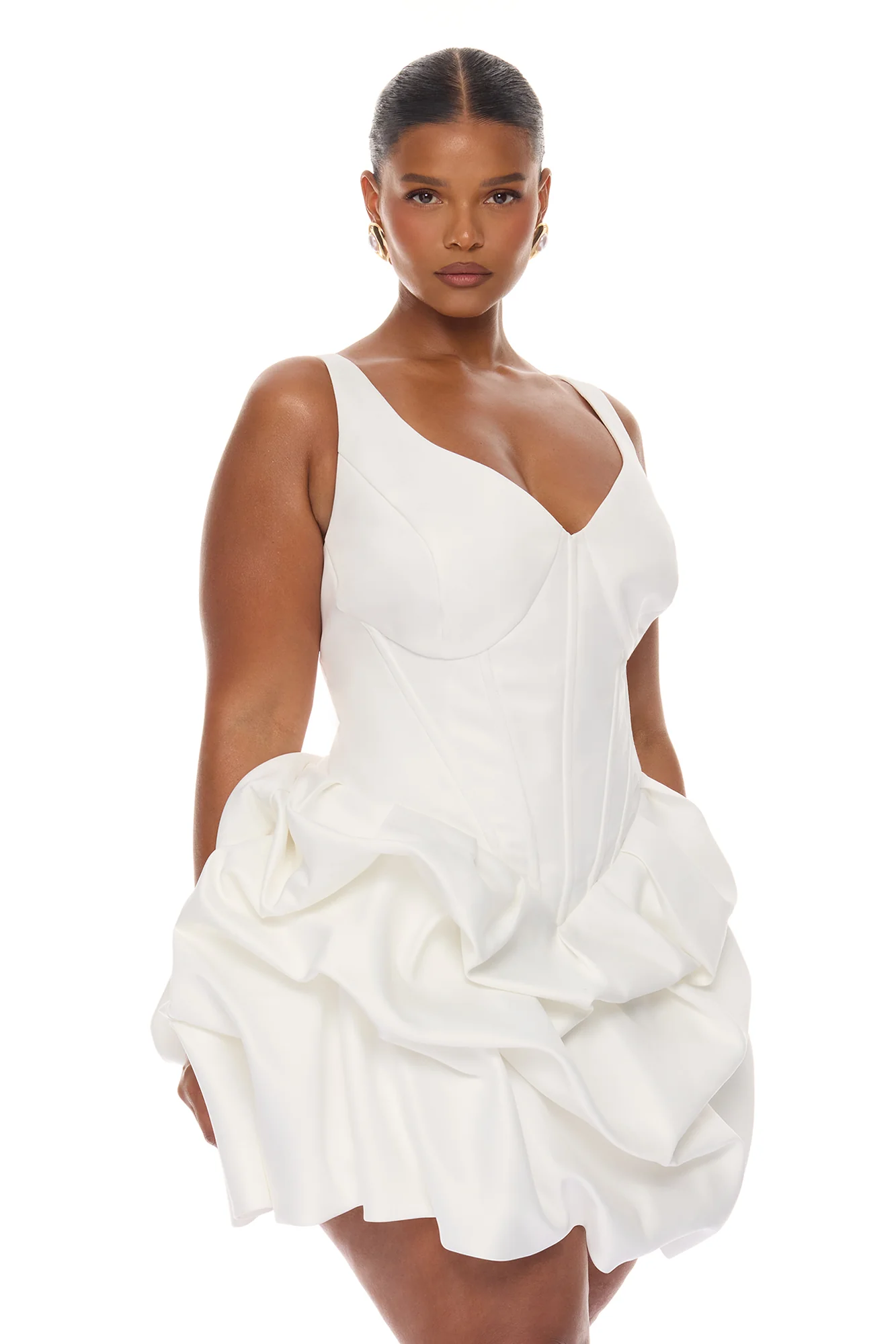 Kassidy Bubble Hem Mini Dress - White - Image 6