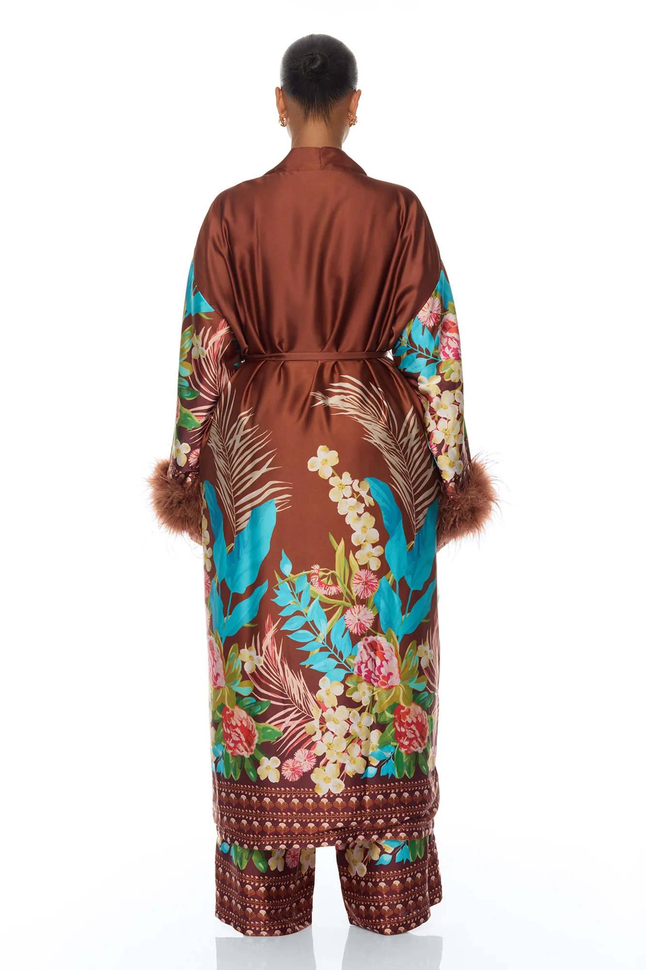 Kassidy Feathered Satin Pant 2 Piece Set - Brown - Image 11