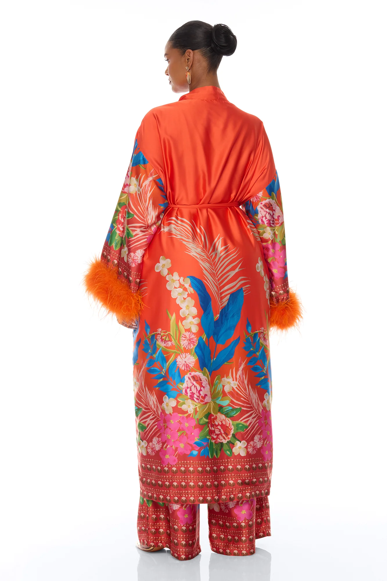 Kassidy Feathered Satin Pant 2 Piece Set - Orange - Image 10