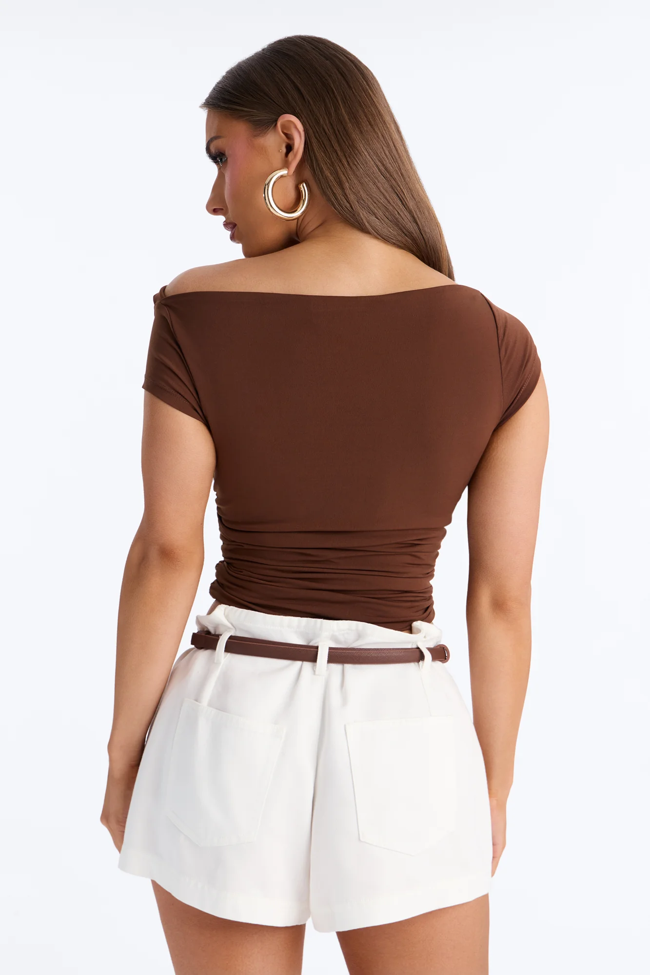 Kate Ruched Cowl Neck Top - Brown - Image 4