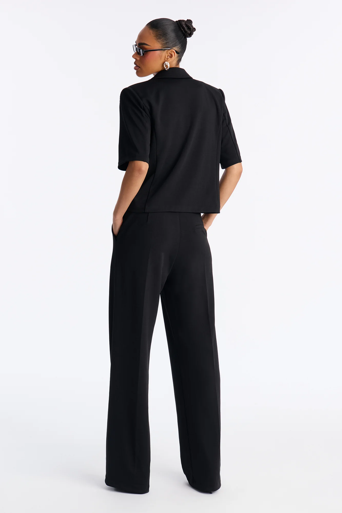 Kate Short Sleeve Blazer Pant Set - Black - Image 4