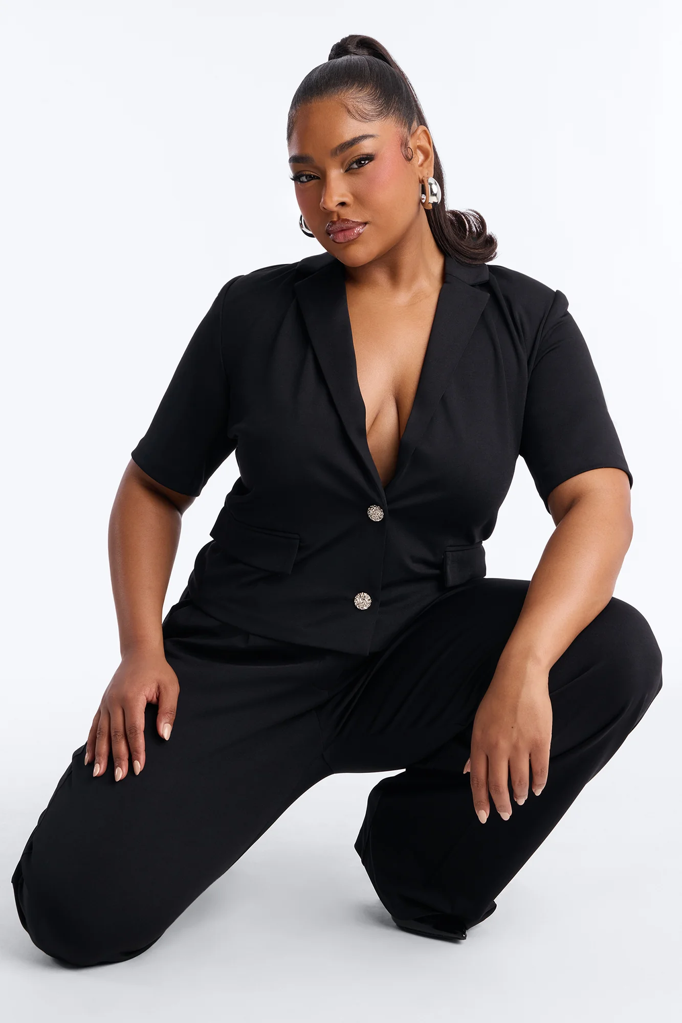 Kate Short Sleeve Blazer Pant Set - Black - Image 6