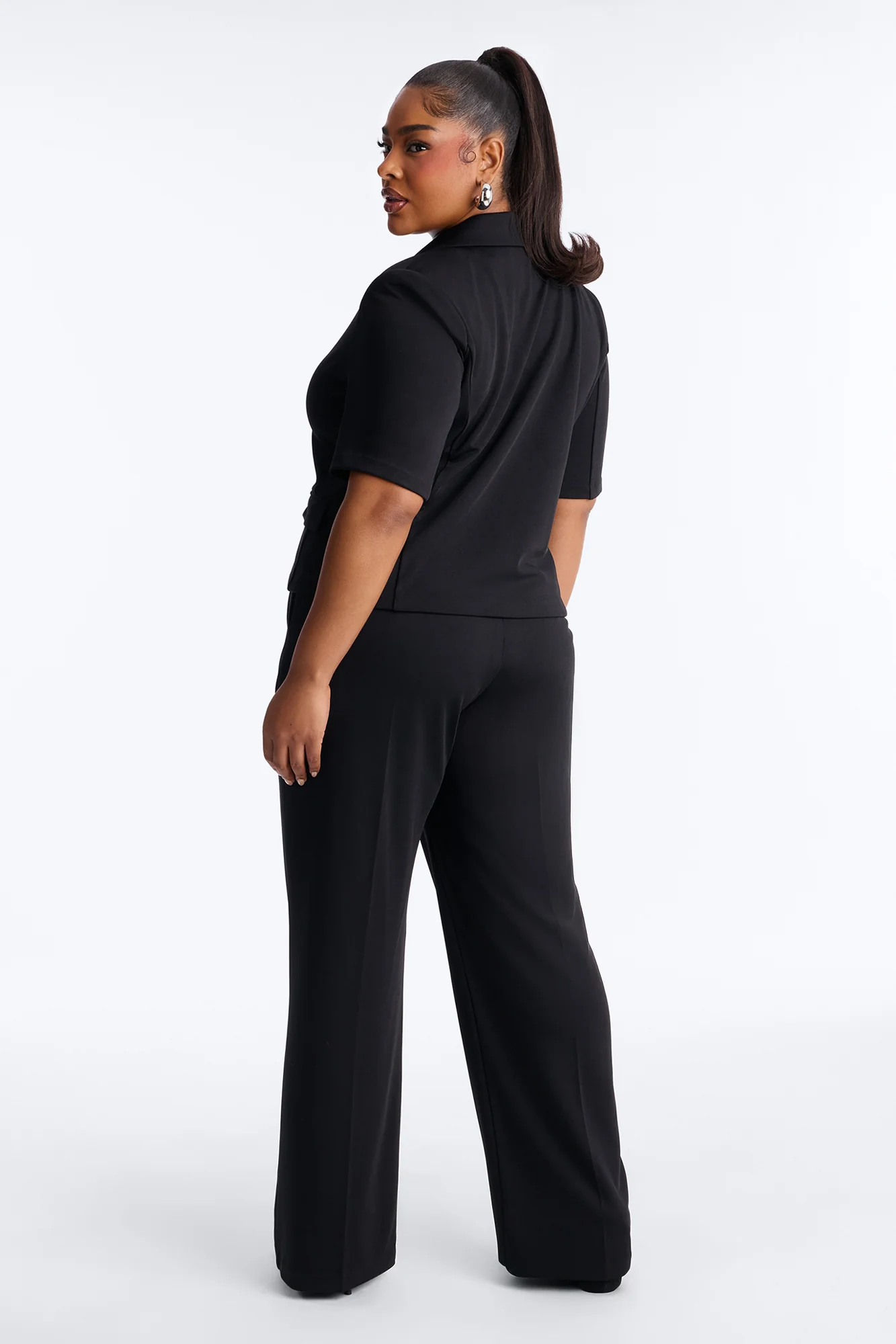 Kate Short Sleeve Blazer Pant Set - Black - Image 7