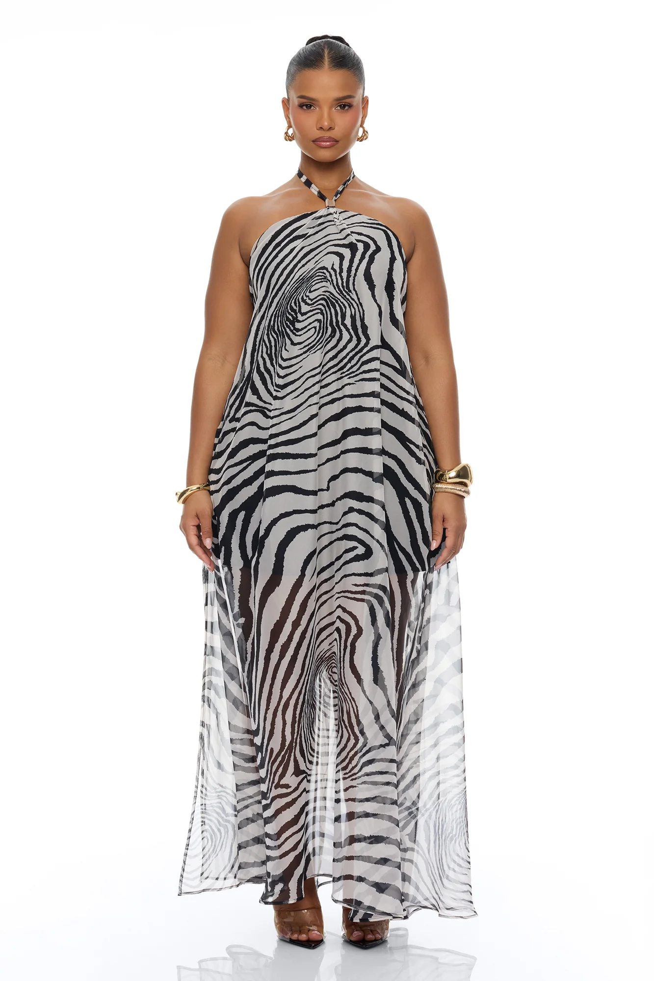 Katherine Zebra Chiffon Maxi Dress - White/Black - Image 5