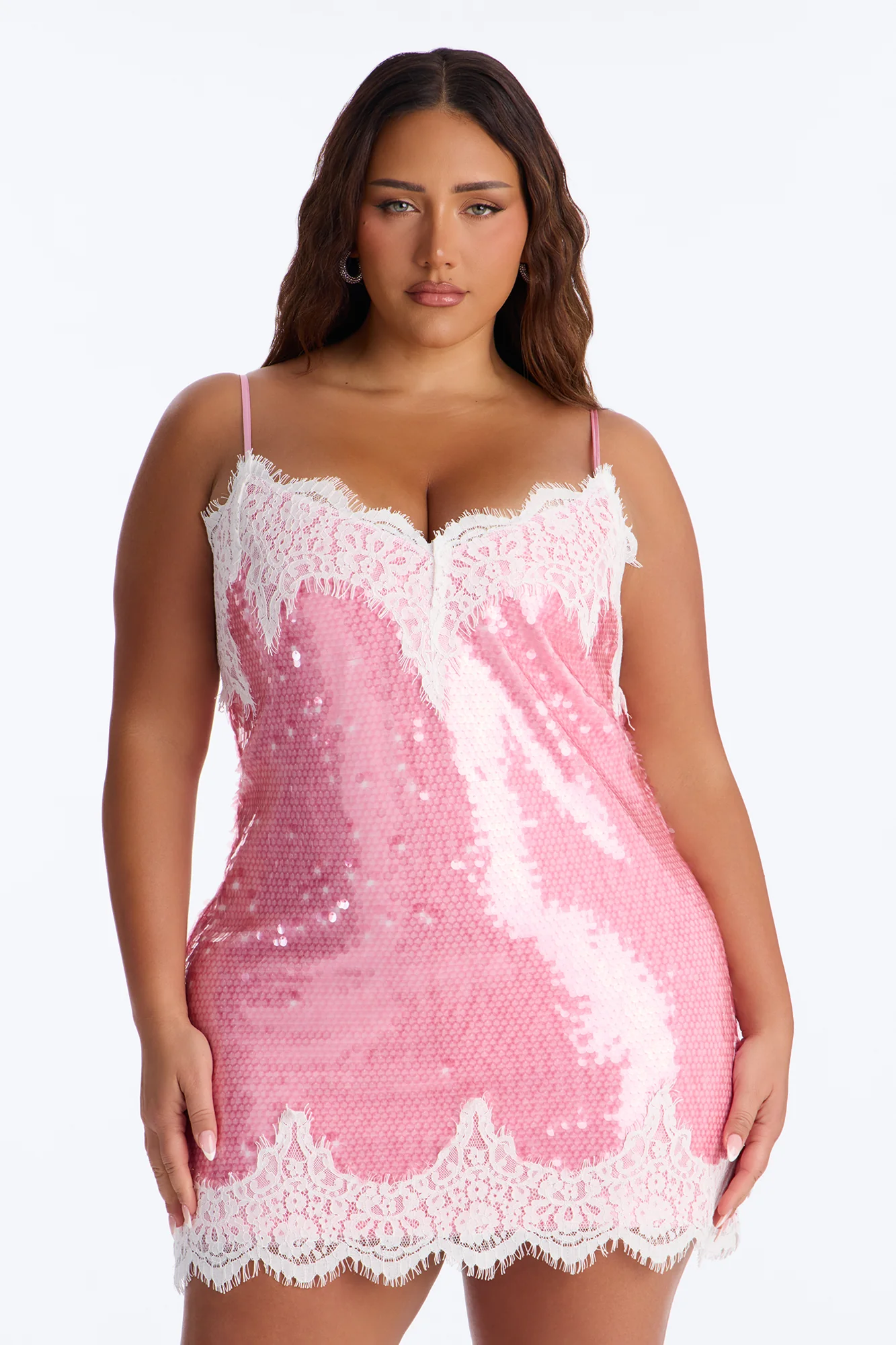 Katia Lace Trim Sequin Mini Dress - Pink - Image 6