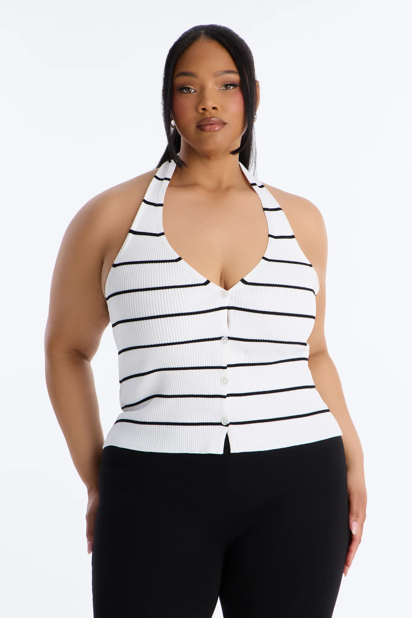 Katrina Striped Ribbed Halter Top - Ivory/combo - Image 5
