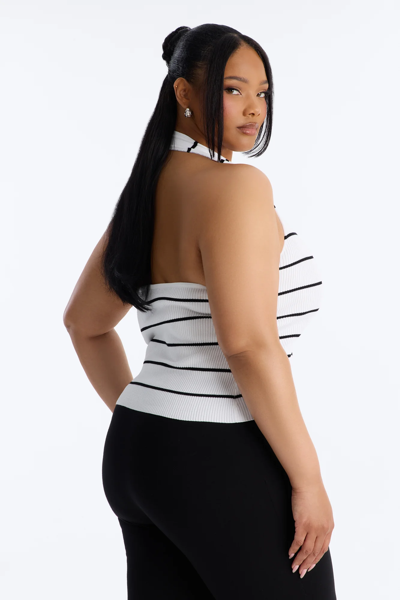 Katrina Striped Ribbed Halter Top - Ivory/combo - Image 8