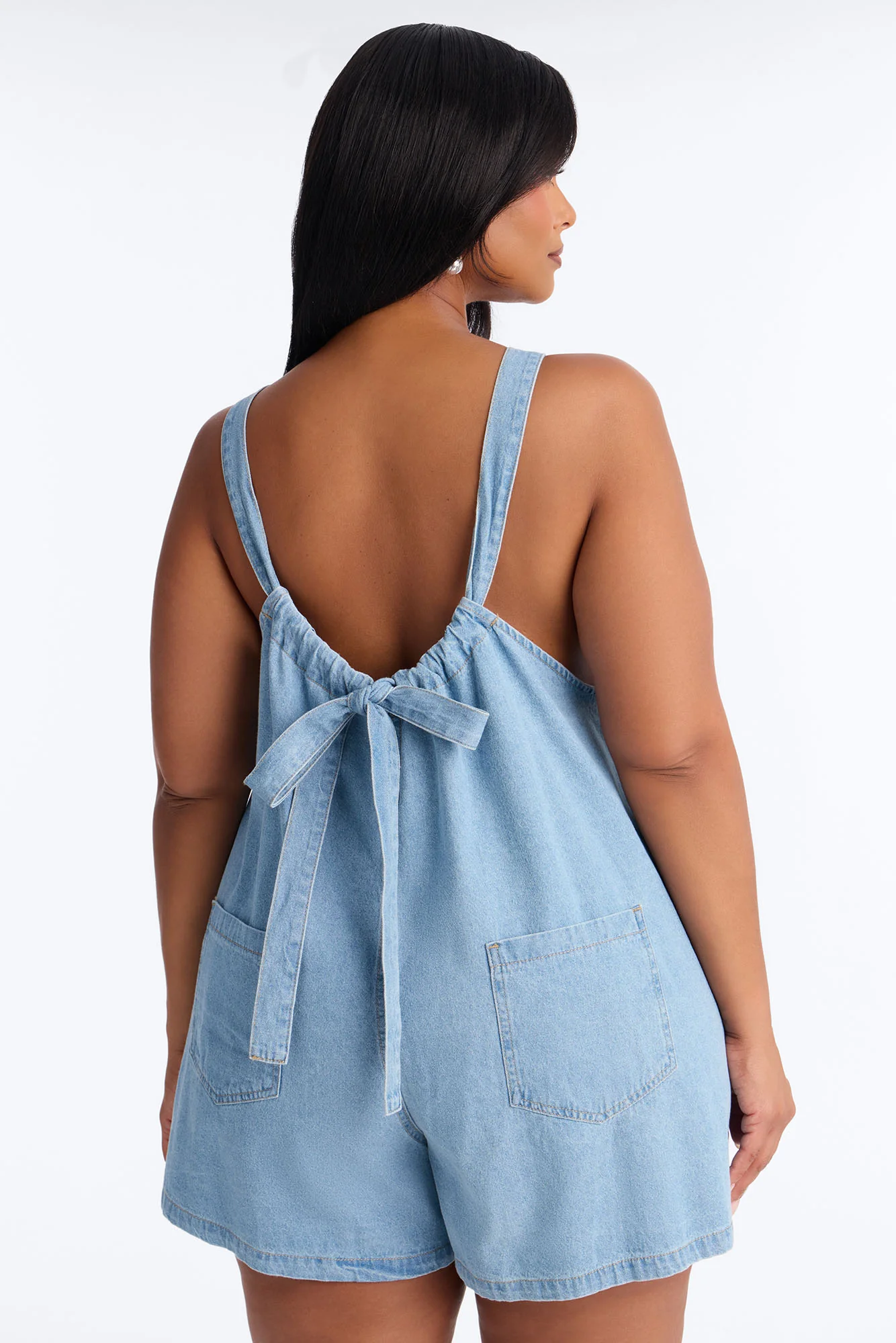 Katya Denim Tie Back Romper - Light Wash - Image 8