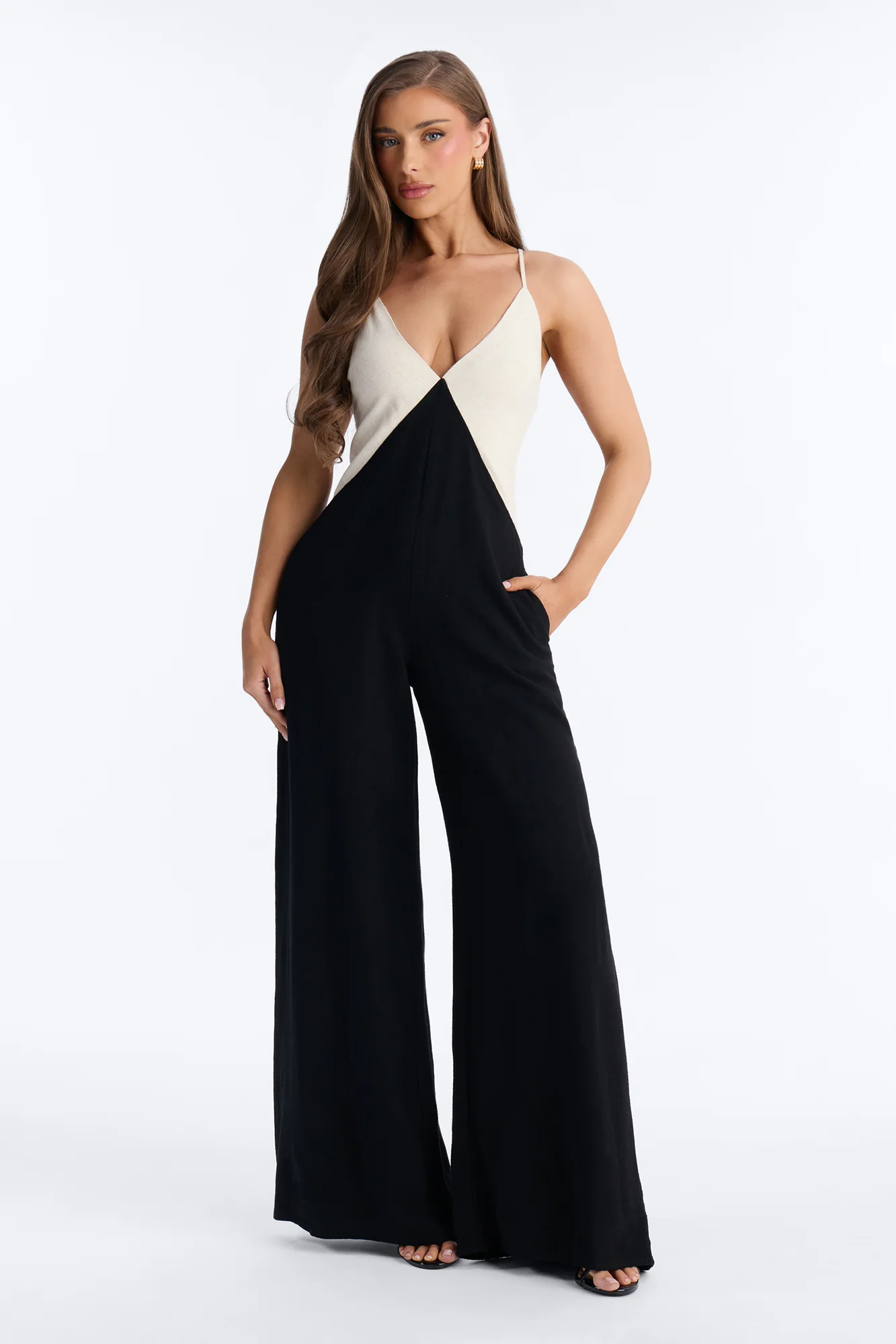 Katya Linen Wide Leg Jumpsuit - Black