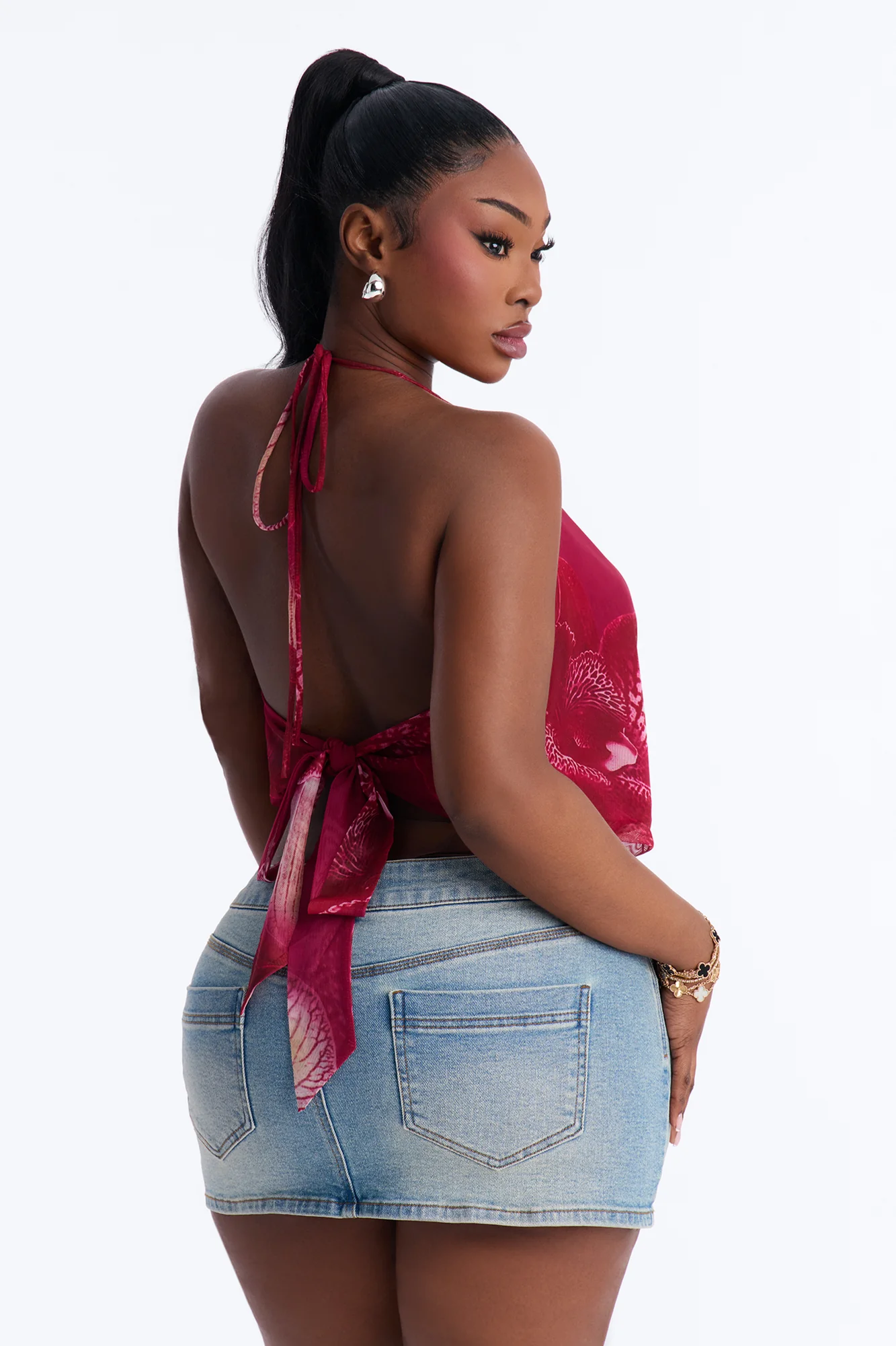 Kauai Mesh Cowl Neck Halter Top - Burgundy/combo - Image 4