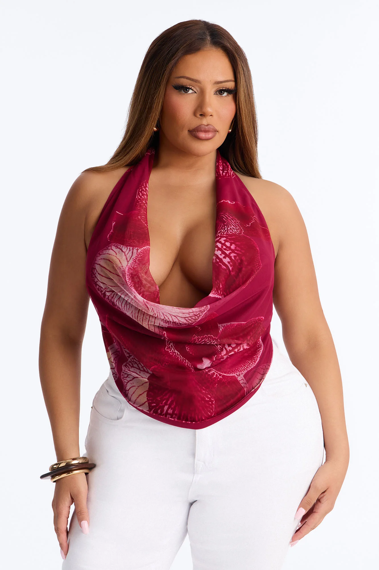 Kauai Mesh Cowl Neck Halter Top - Fuchsia/combo - Image 4